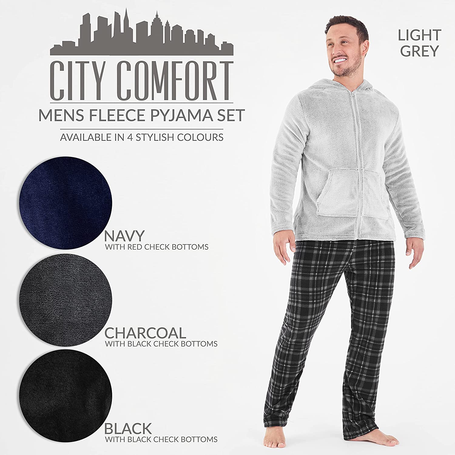 CityComfort with Warm Hoodie and Soft Bottoms Pyjamas Set for Men - Image 3