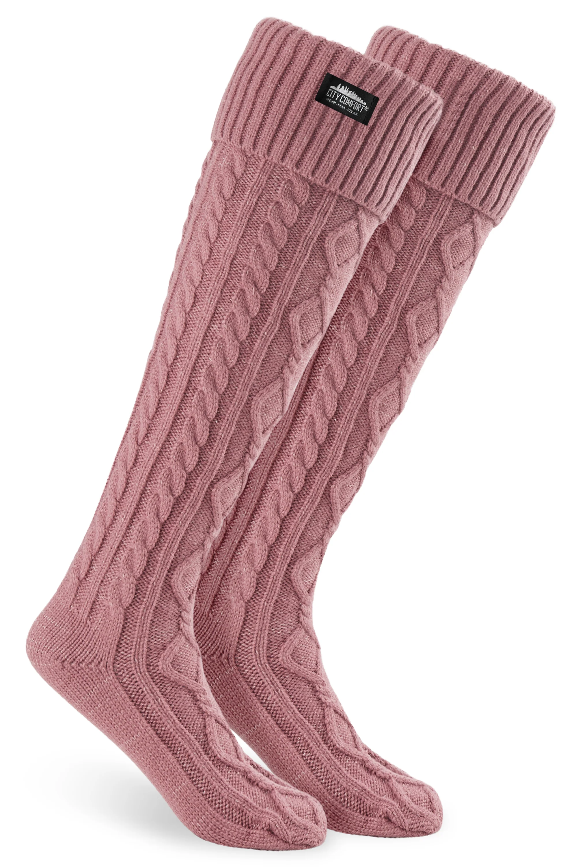 CityComfort Women Slipper Socks - Knee High Socks Cable Knit Cosy Over The Knee - Image 10