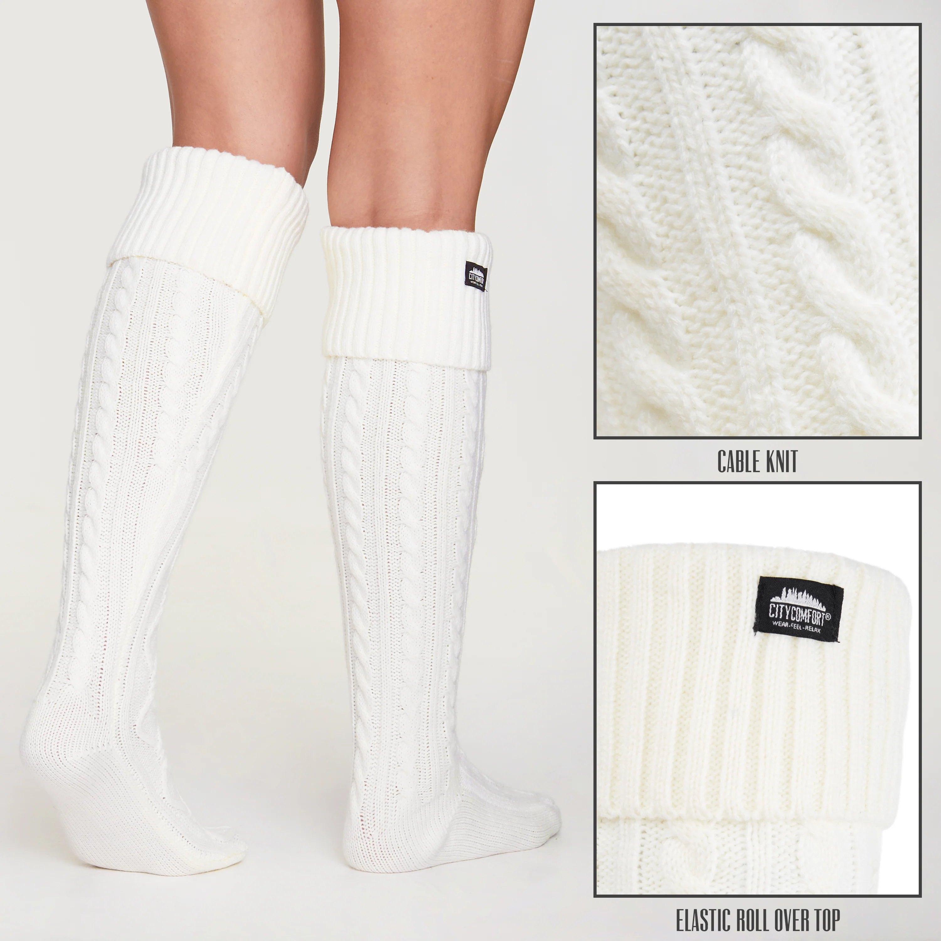 CityComfort Women Slipper Socks - Knee High Socks Cable Knit Cosy Over The Knee - Image 3