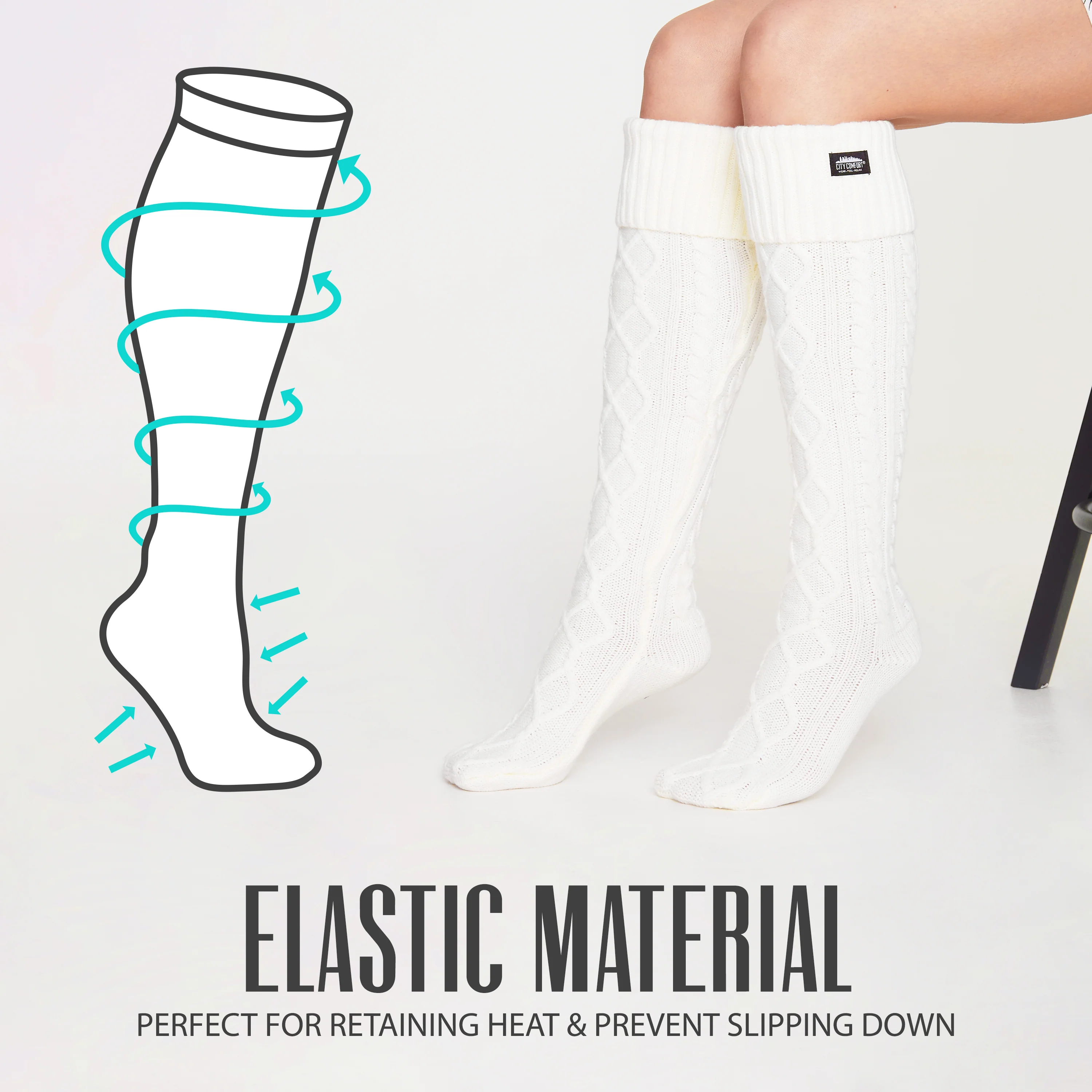 CityComfort Women Slipper Socks - Knee High Socks Cable Knit Cosy Over The Knee - Image 4