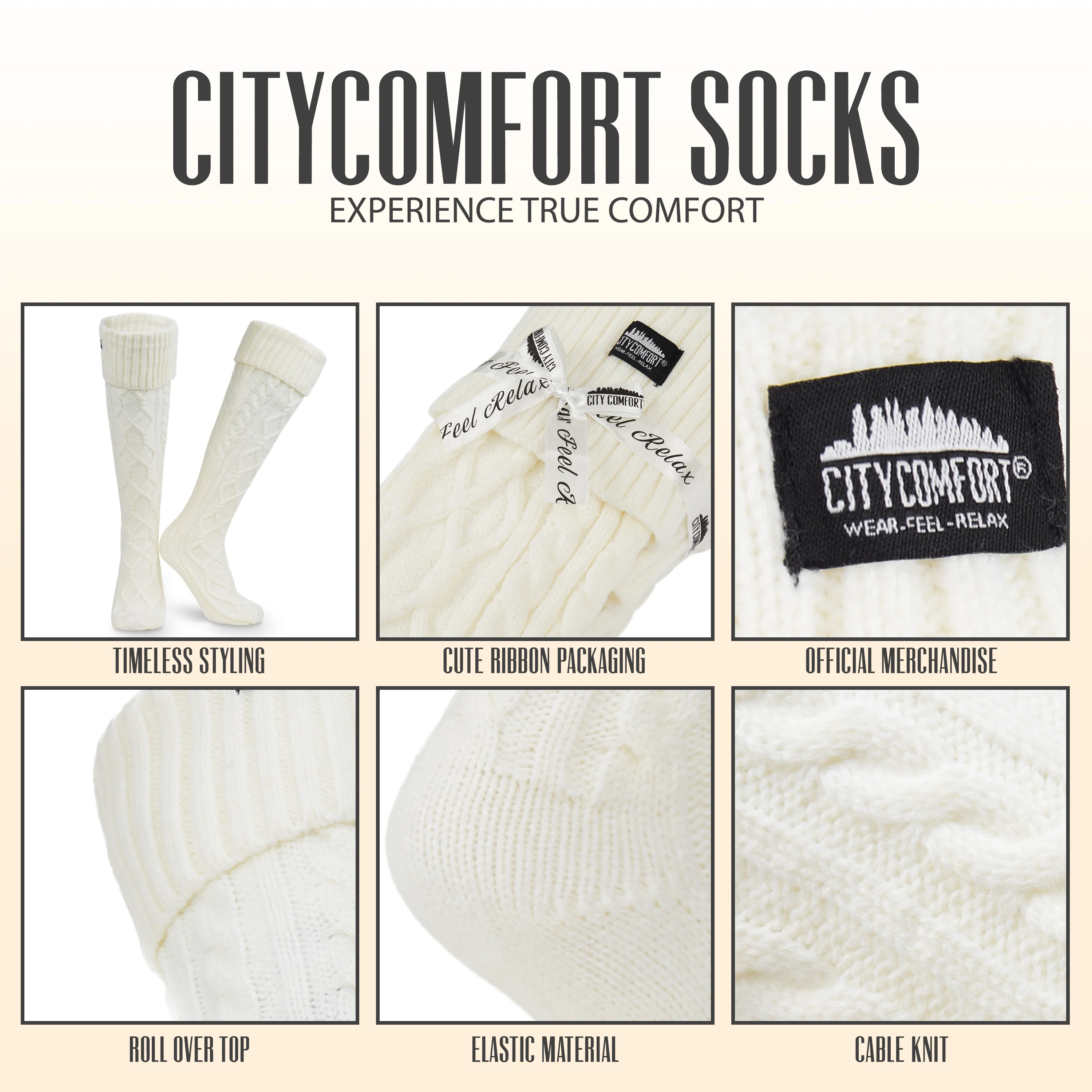 CityComfort Women Slipper Socks - Knee High Socks Cable Knit Cosy Over The Knee - Image 5