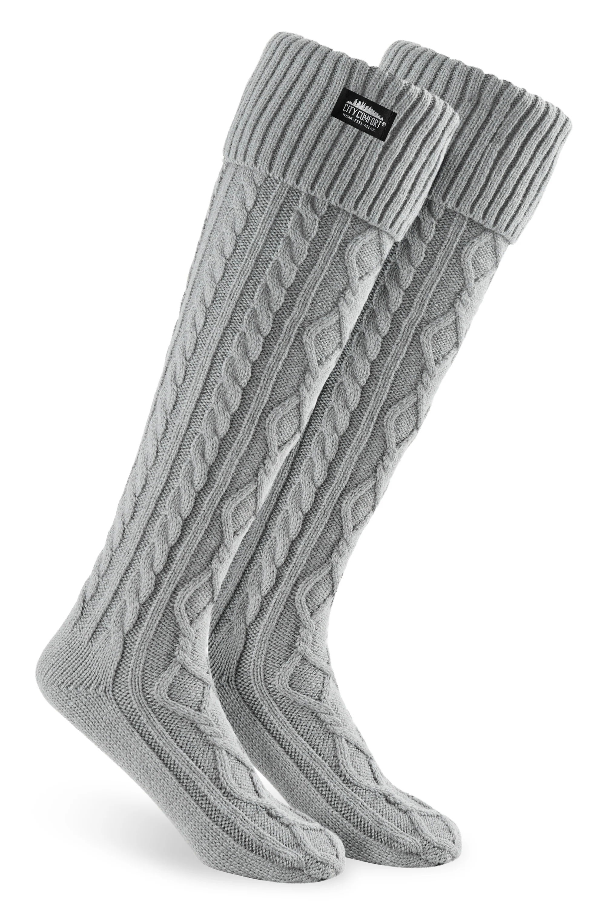 CityComfort Women Slipper Socks - Knee High Socks Cable Knit Cosy Over The Knee - Image 8