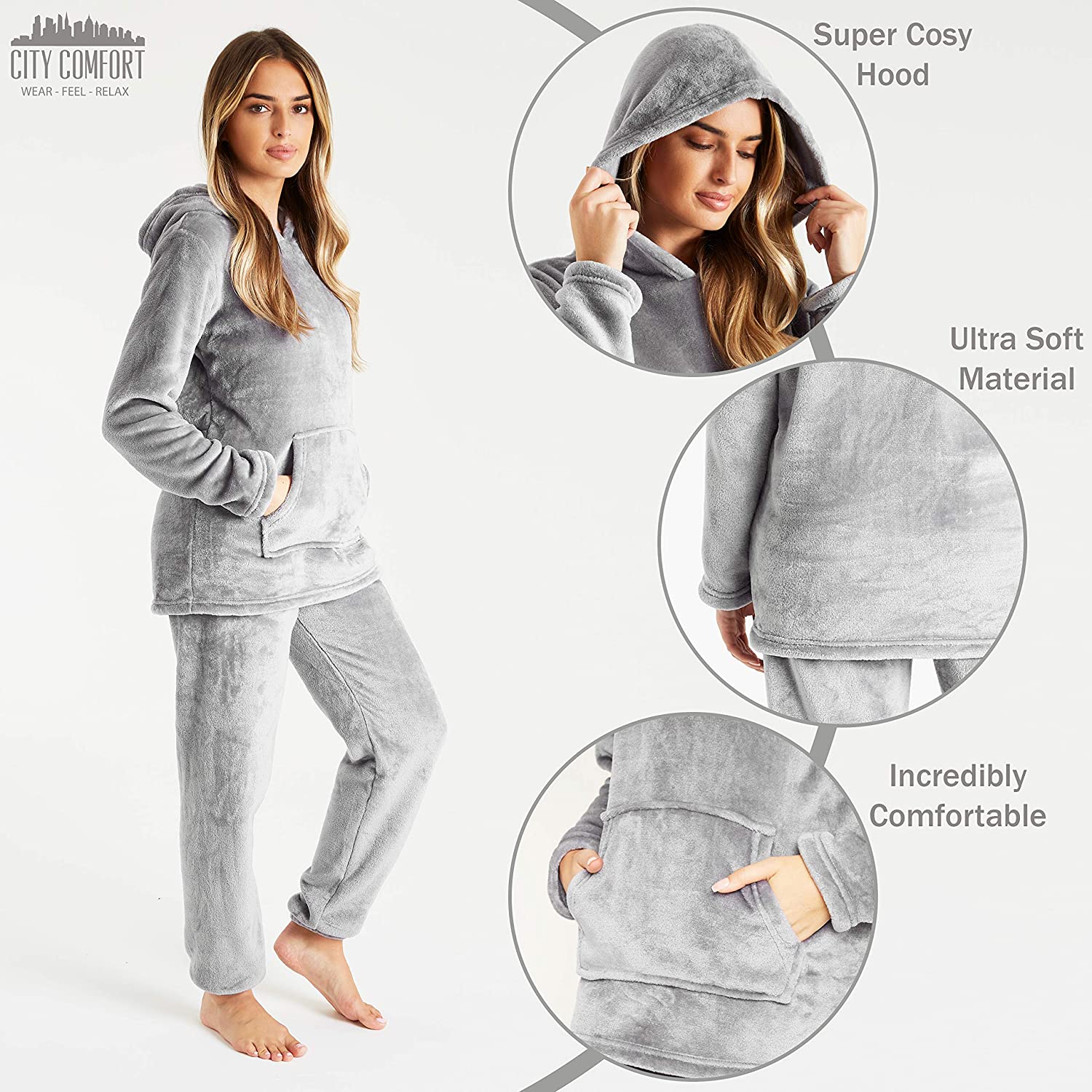 CityComfort Pyjamas Set for Women and Teens Fleece Hooded Long PJs Warm Loungewear Fluffy Nightwear Soft Cosy Sleepwear Gifts for Her - Image 11