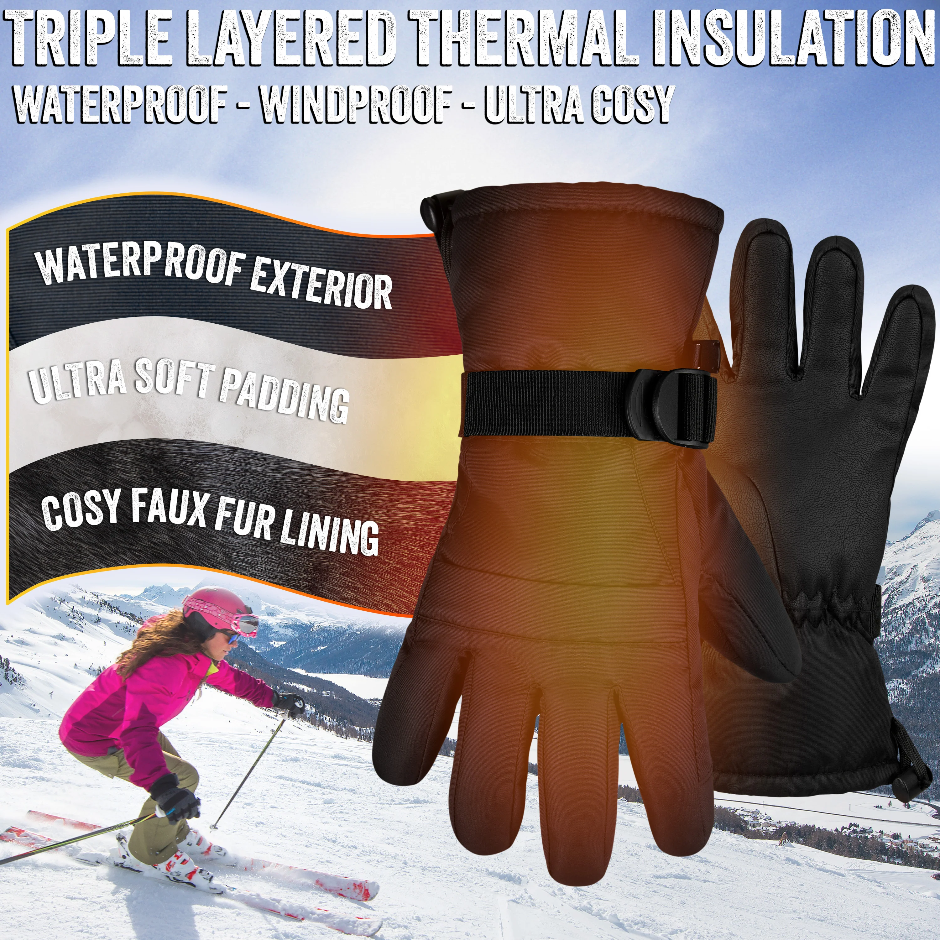 CityComfort Womens Skiing Gloves - Fleece Lined Touch Screen Gloves - Image 6