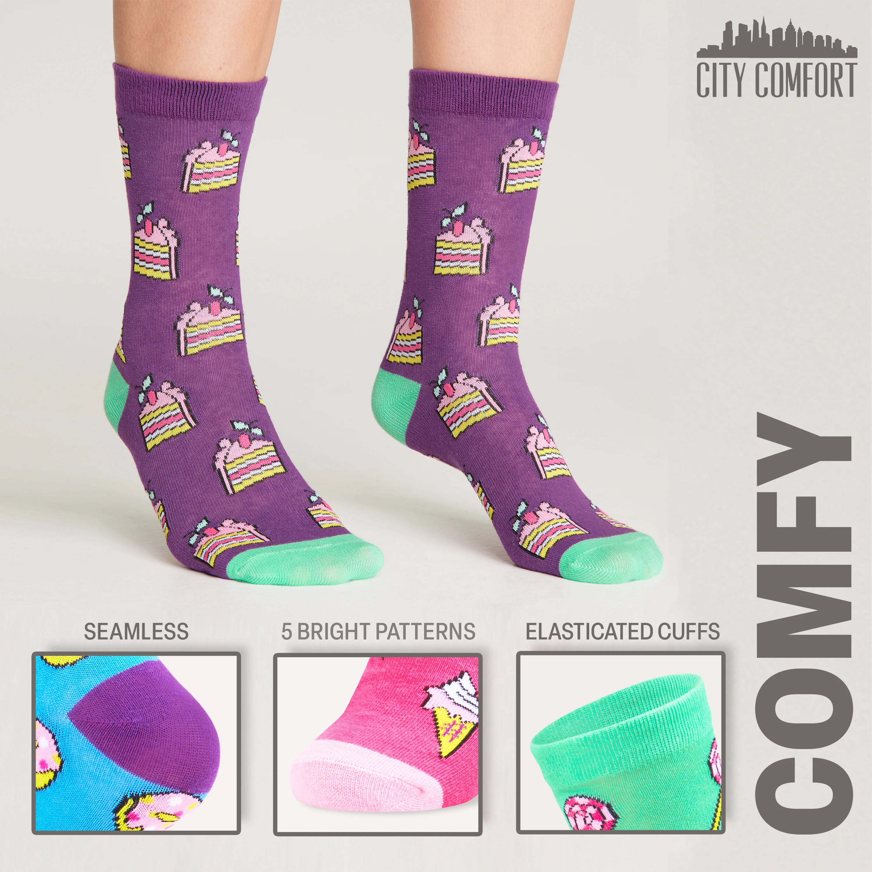 CityComfort Womens Socks 5 Pack Gifts for Women Teens Cute Calf Length Socks - Image 5