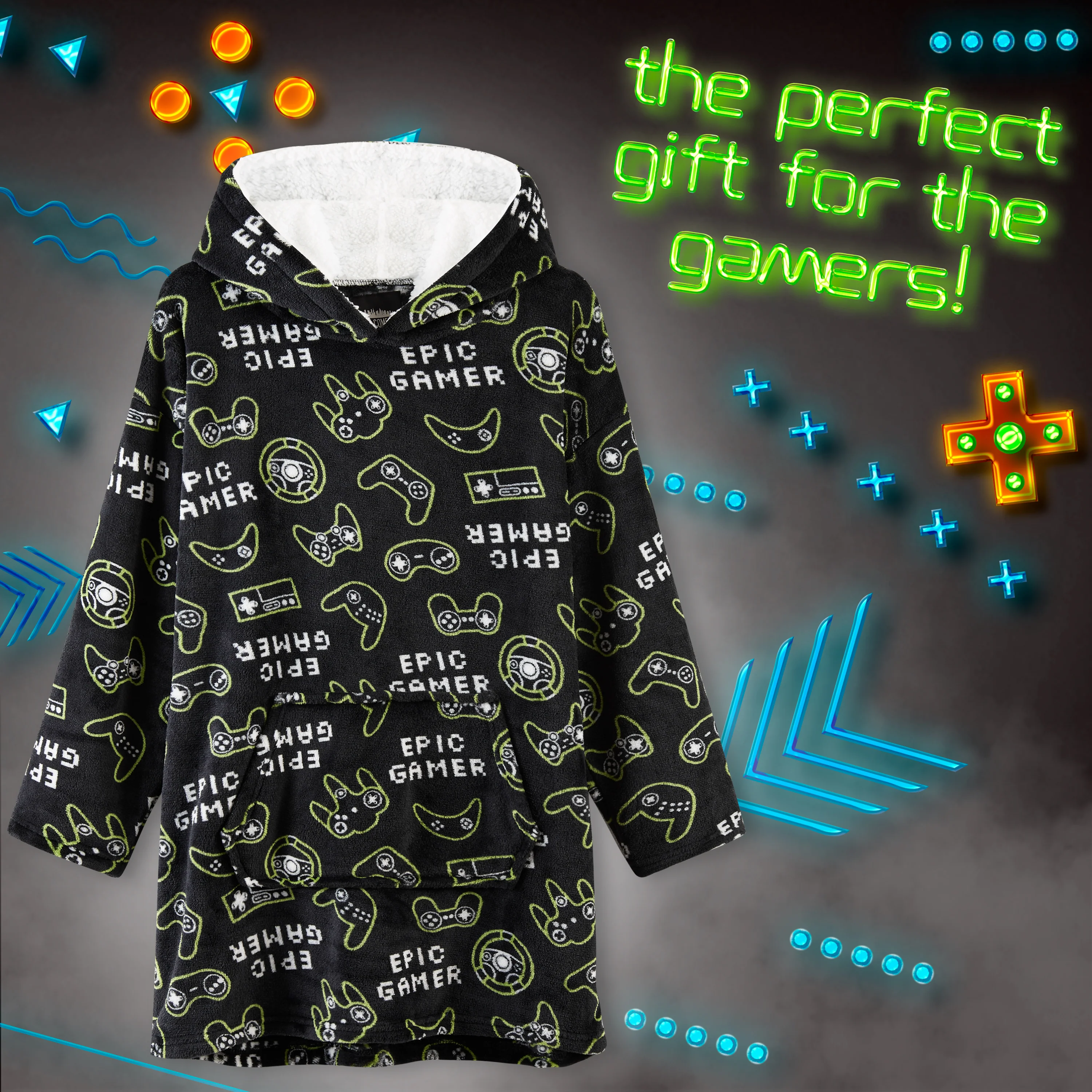 CityComfort Fleece Hoodie Blanket for Kids and Teenagers - Football One Size Kids Oversized Hoodie with Sherpa-Lined Hood Gaming Gifts for Kids - Image 4