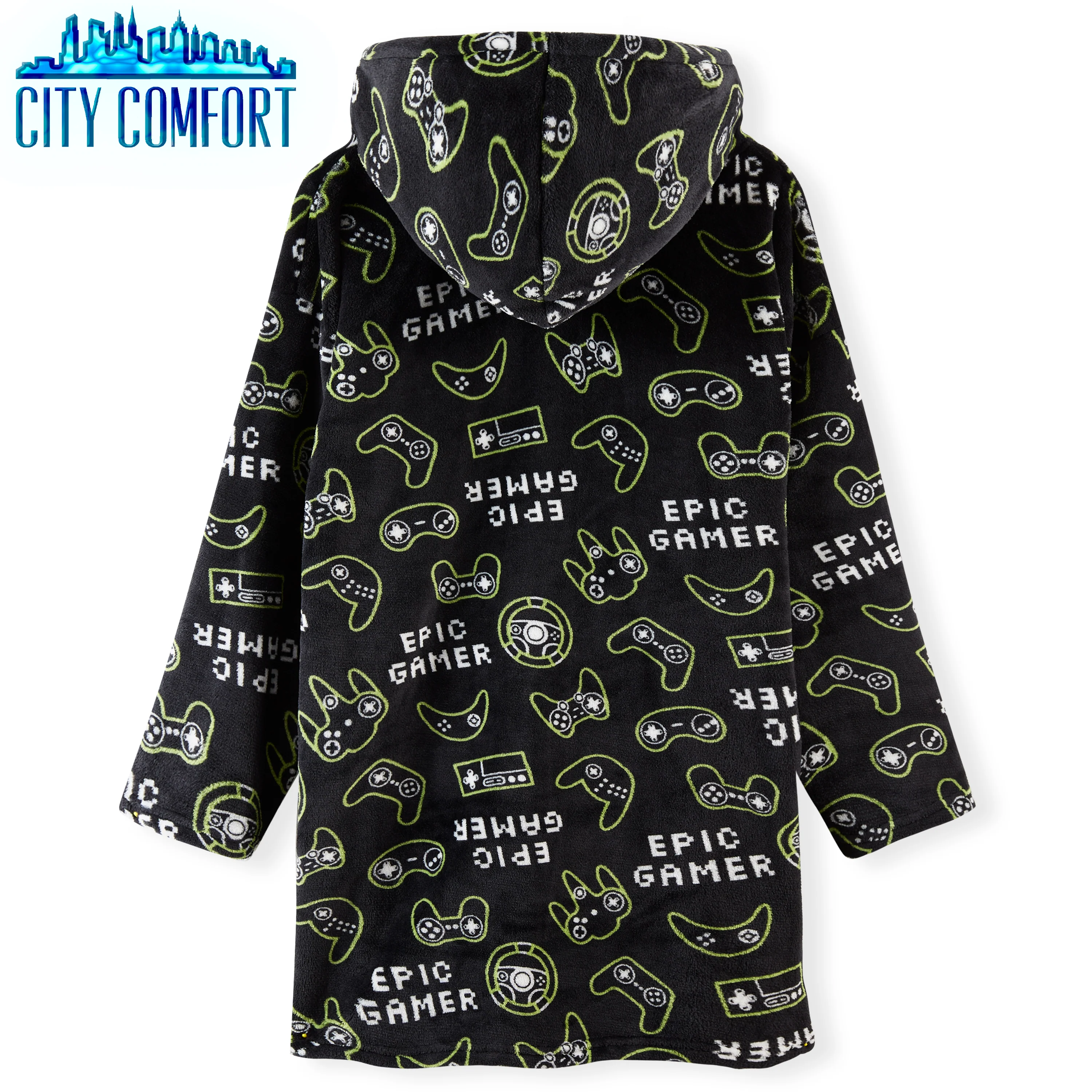 CityComfort Fleece Hoodie Blanket for Kids and Teenagers - Football One Size Kids Oversized Hoodie with Sherpa-Lined Hood Gaming Gifts for Kids - Image 6