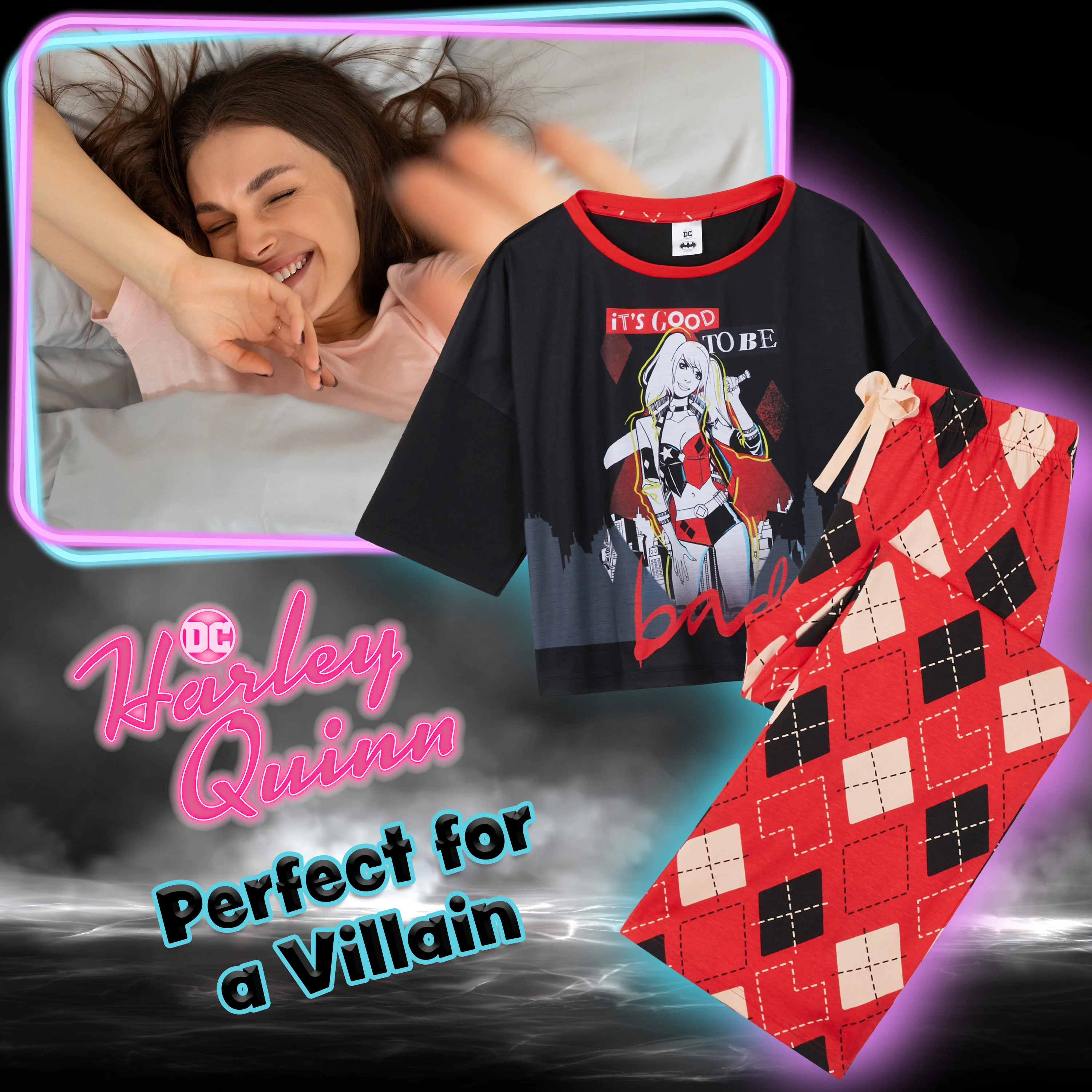 DC Comics Harley Quinn Womens Long Pyjama Set, Soft Breathable Loungewear - Image 2
