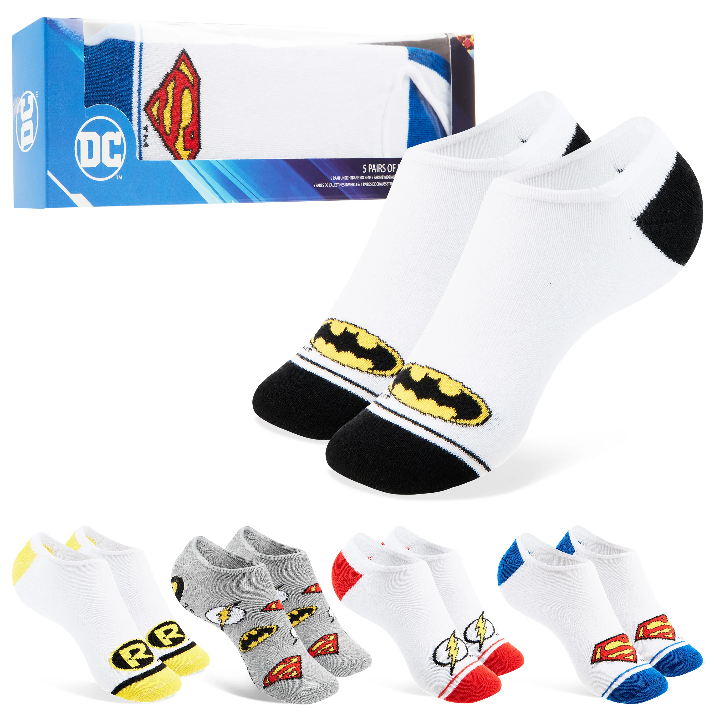 DC Comics Invisible Socks Men - Pack of 5 Summer No Show Socks Men, Teenagers Batman Superman Size 8-11 Trainer Socks
