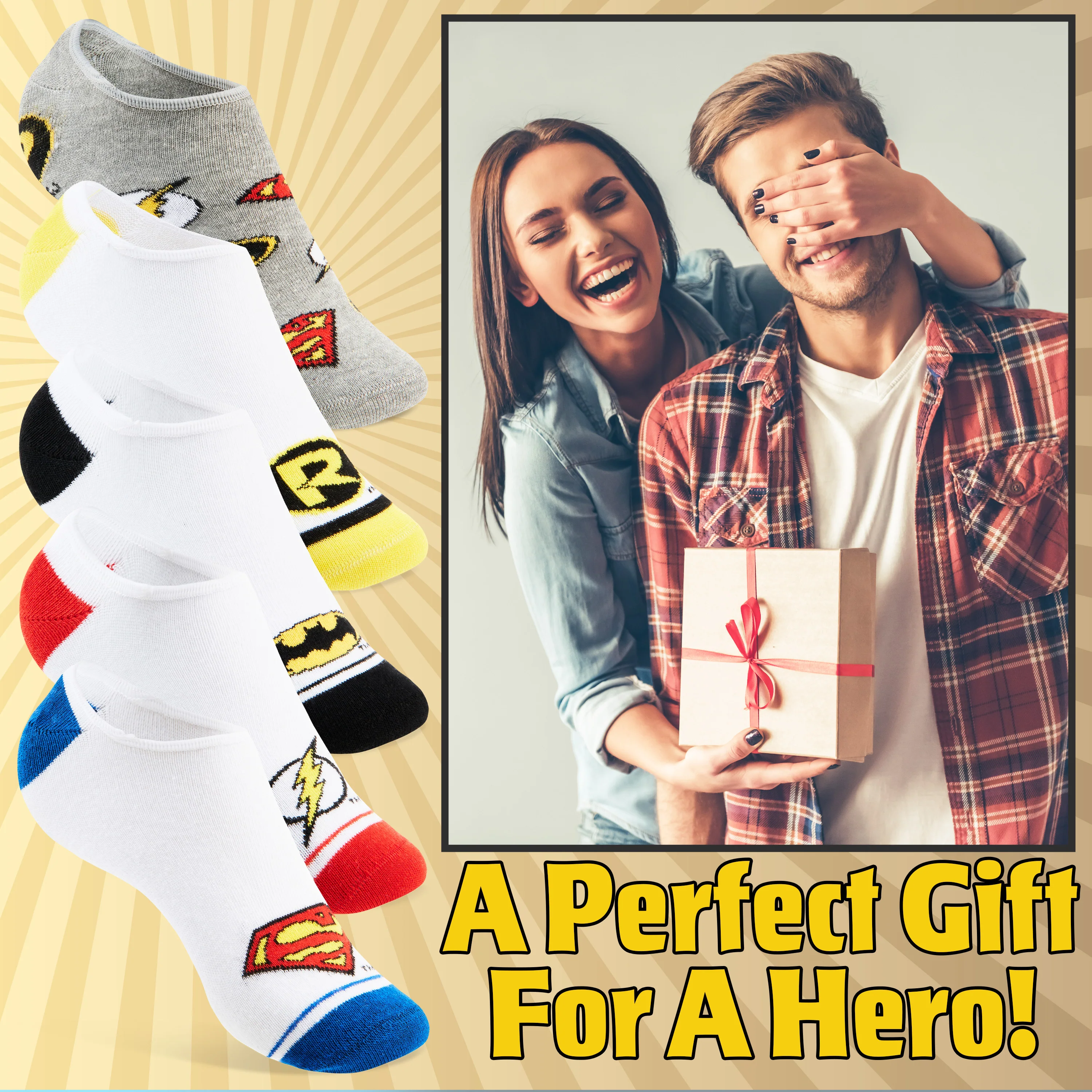DC Comics Invisible Socks Men - Pack of 5 Summer No Show Socks Men, Teenagers Batman Superman Size 8-11 Trainer Socks - Image 2