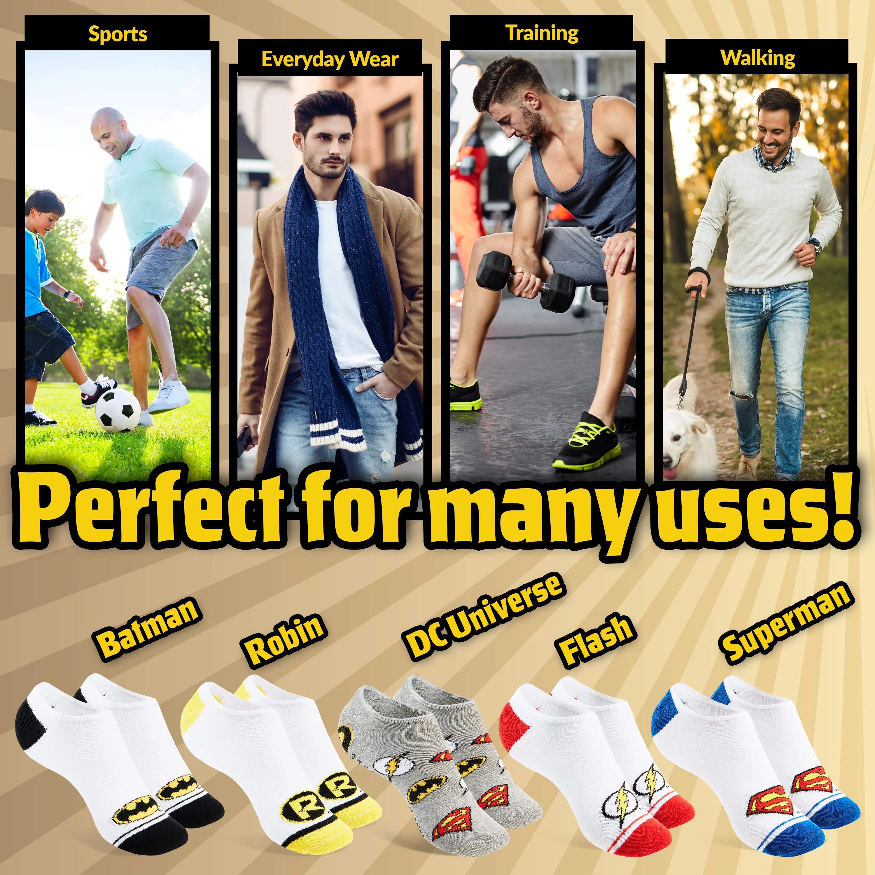 DC Comics Invisible Socks Men - Pack of 5 Summer No Show Socks Men, Teenagers Batman Superman Size 8-11 Trainer Socks - Image 5