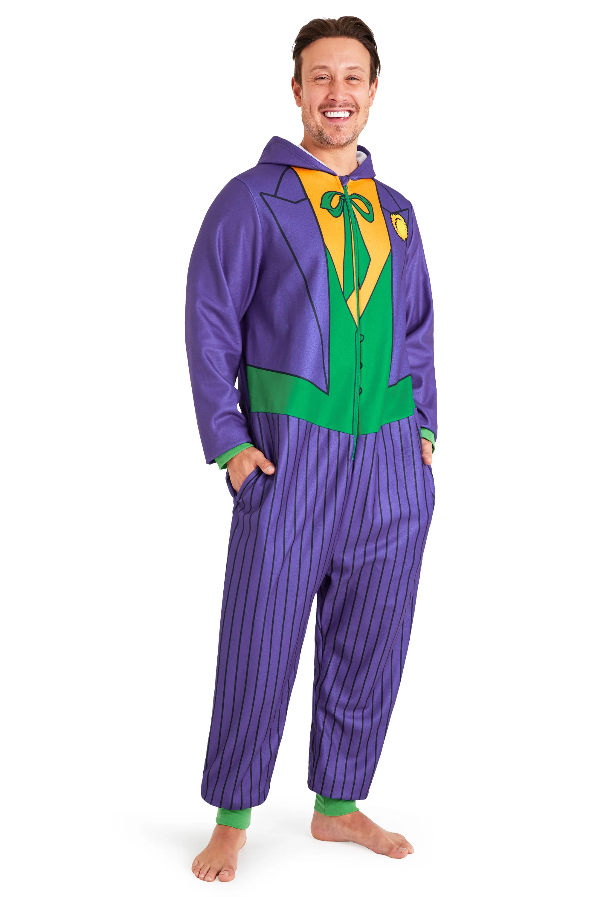 DC Comics Joker Mens Fleece Onesie with Hood, Fleece Loungewear - Funny Gifts for Him