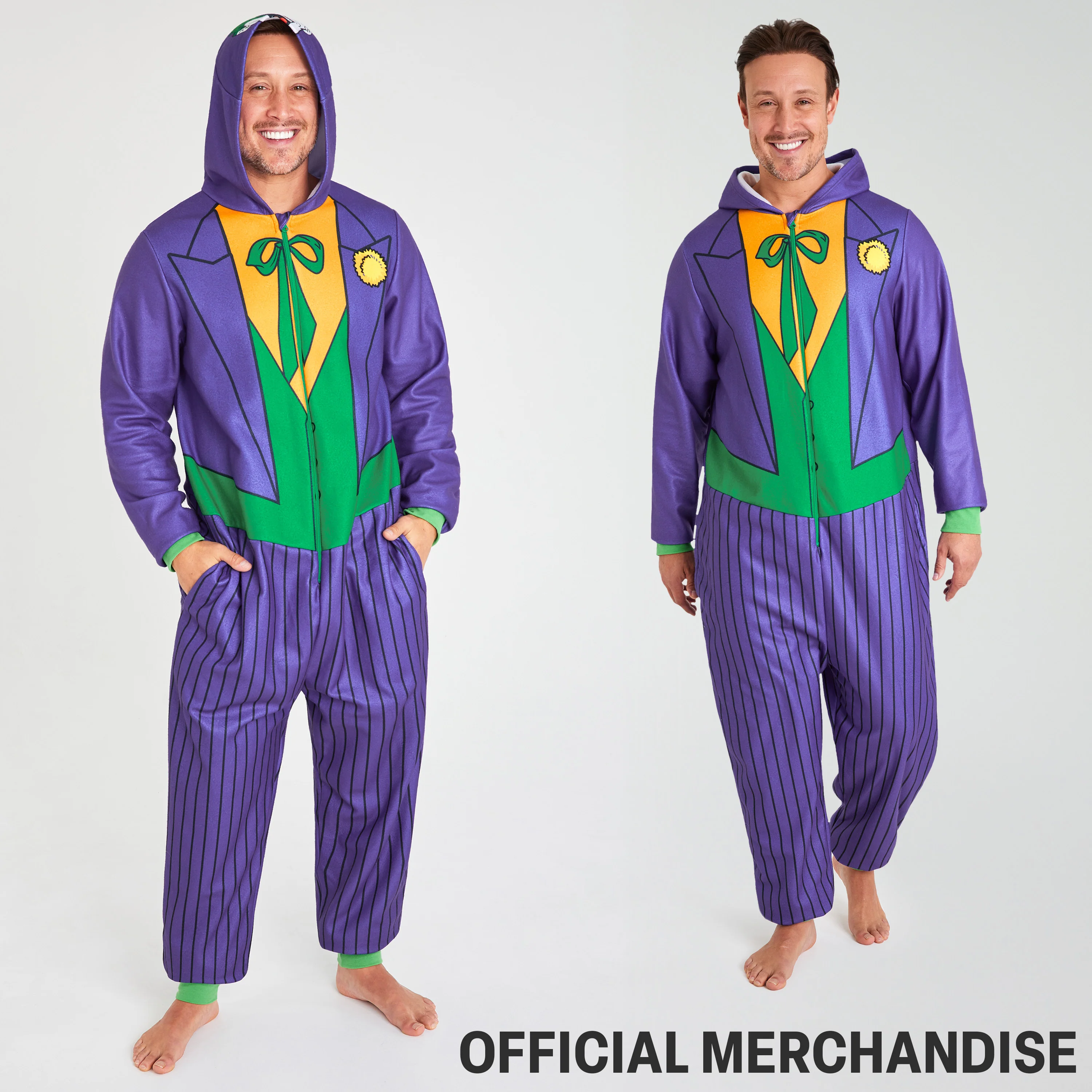 DC Comics Joker Mens Fleece Onesie with Hood, Fleece Loungewear - Funny Gifts for Him - Image 2