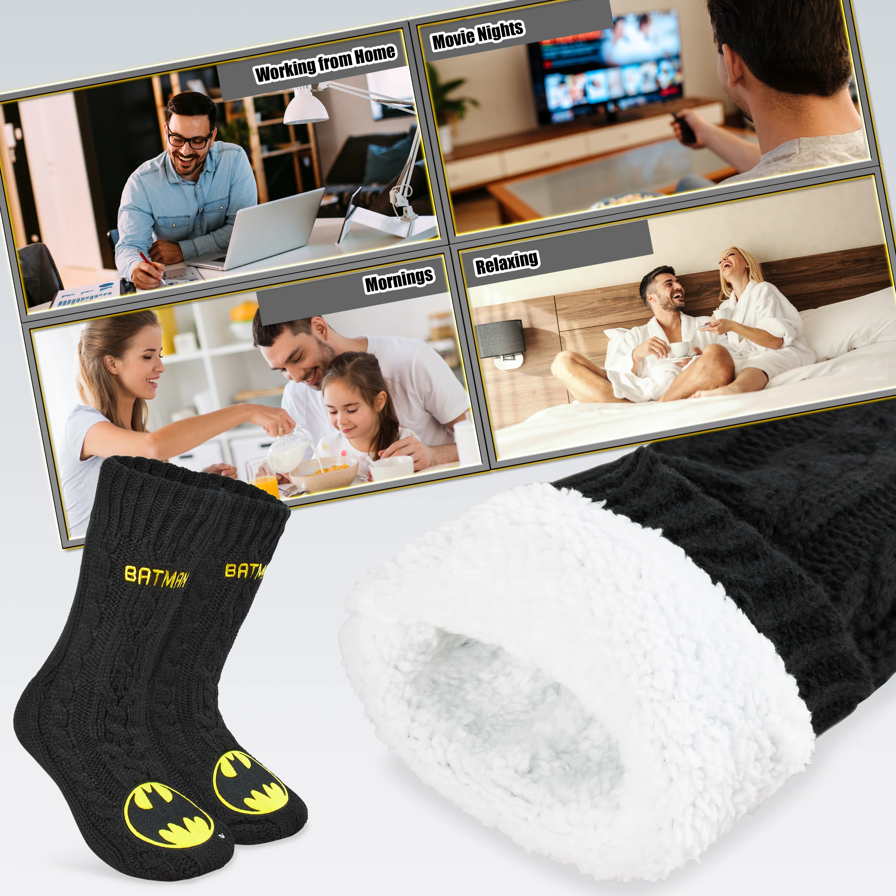 DC Comics Mens Slipper Socks, Batman Mens Fluffy Socks, Gifts for Men - Image 6