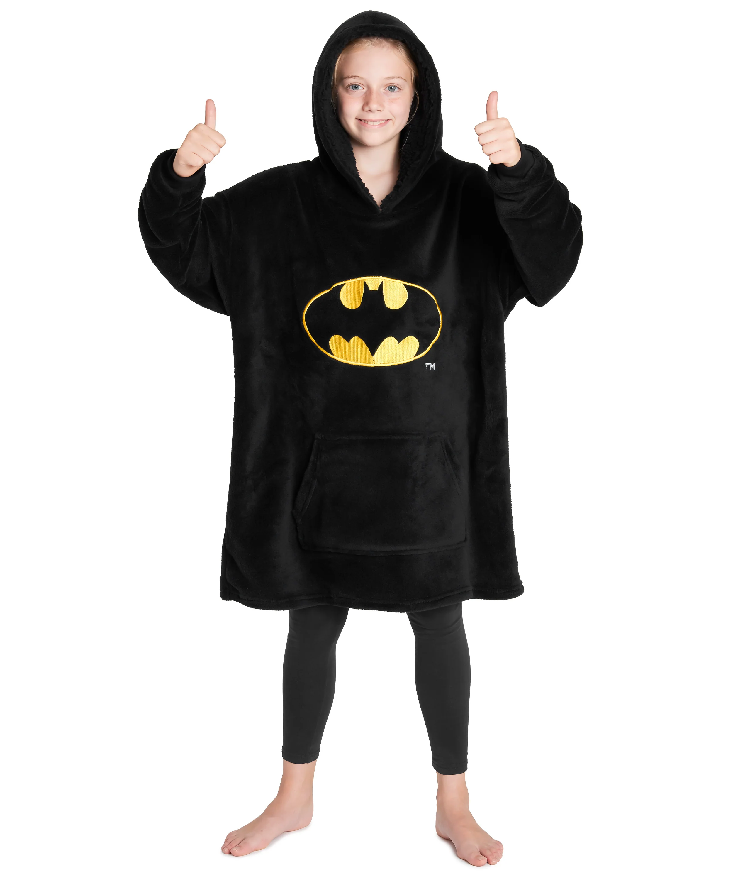 DC Comics Oversized Hoodie Blanket for Kids, Official Batman Gifts for Boys (Black) - Image 2