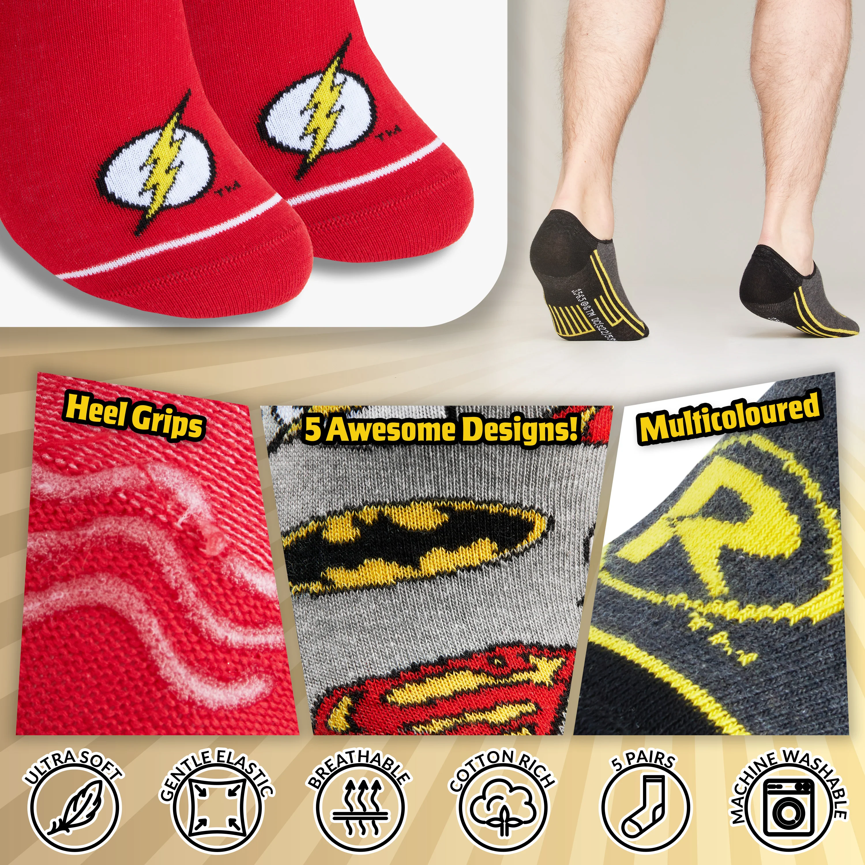 DC Comics Socks for Men and Teenagers, Superheroes Trainer Socks - Image 3