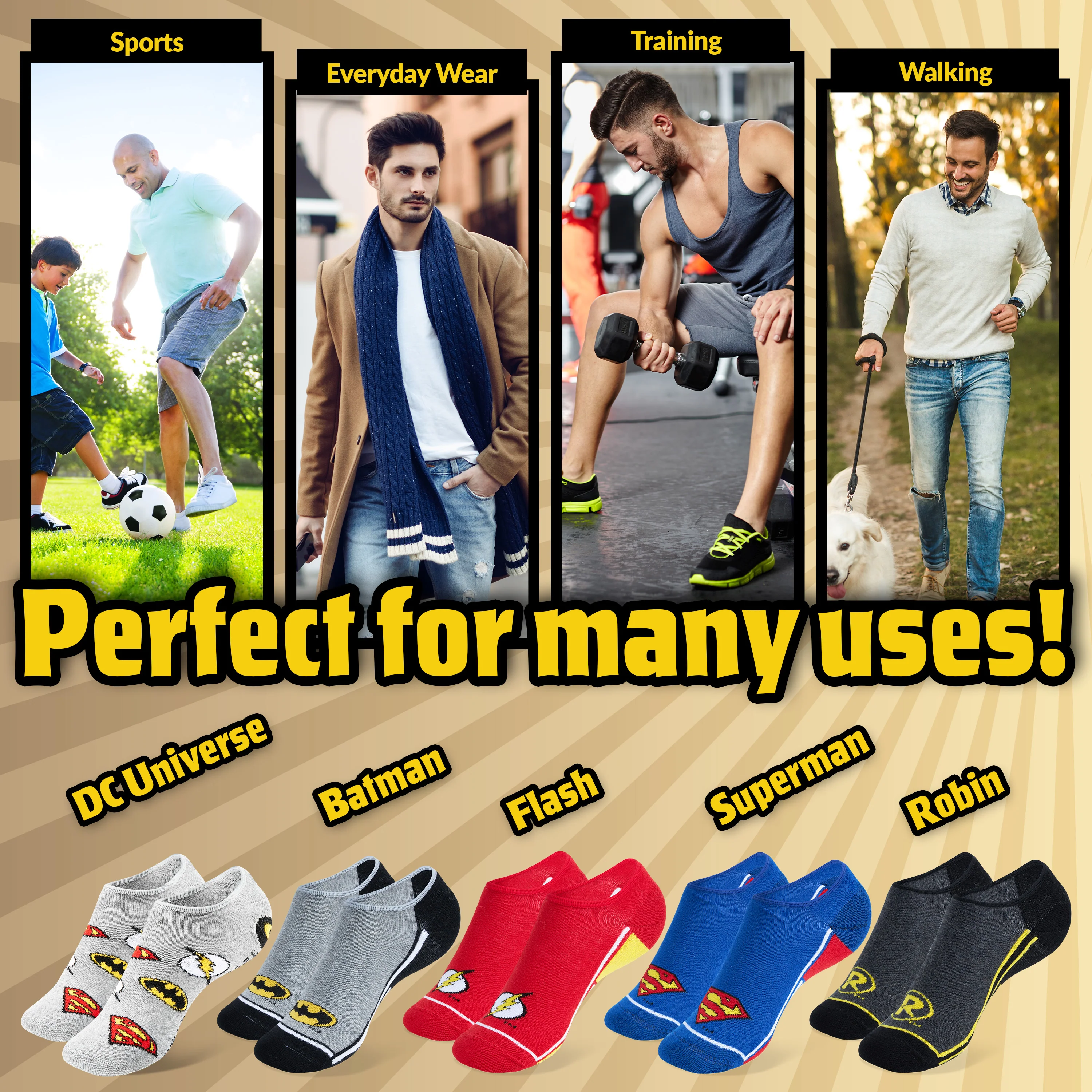 DC Comics Socks for Men and Teenagers, Superheroes Trainer Socks - Image 5