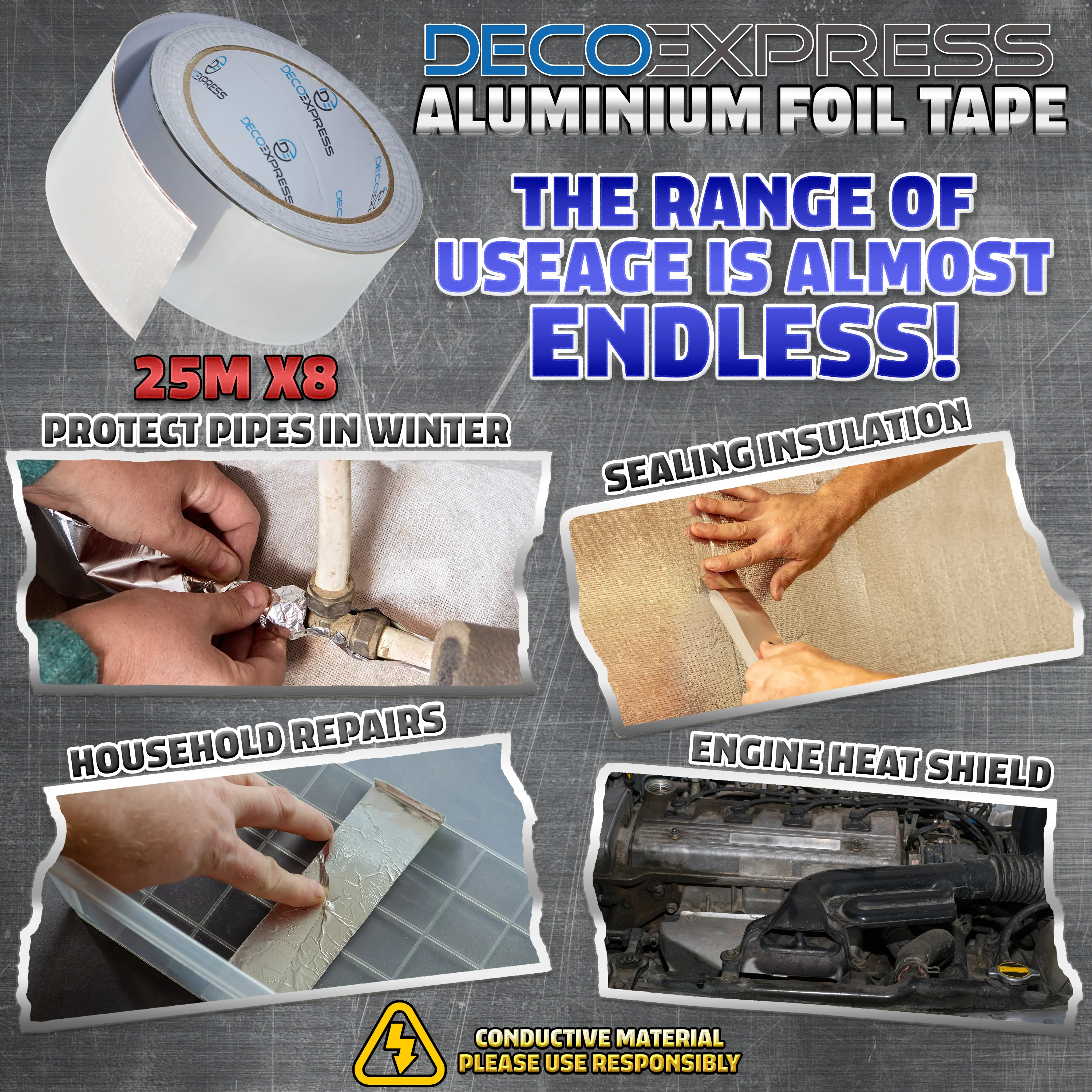 DECO EXPRESS Aluminium Adhesive Tape - Insulation Tape - 25 M, 8 Pcs - Image 2