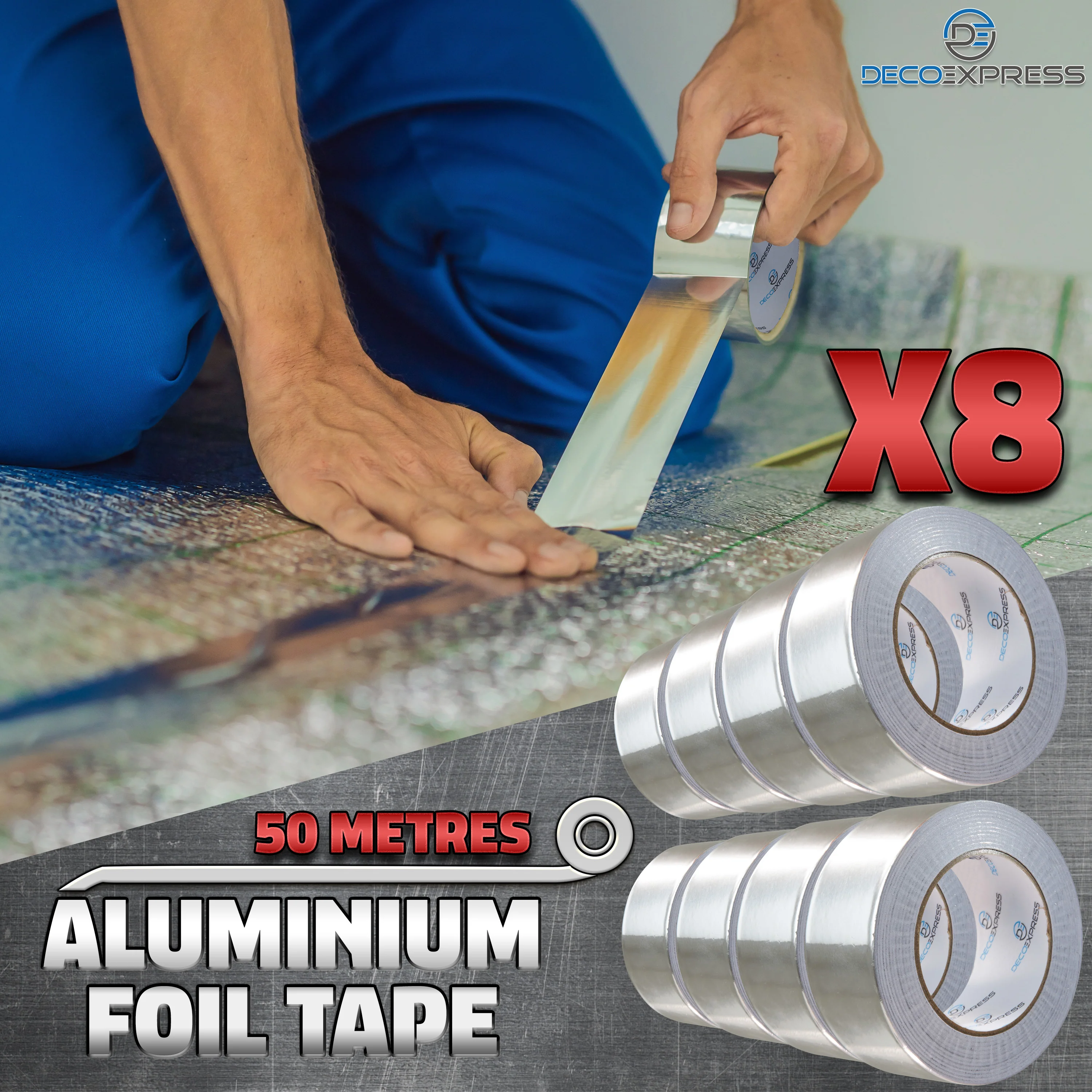 DECO EXPRESS Aluminium Adhesive Tape - Insulation Tape - 50 M, 8 Pcs - Image 2