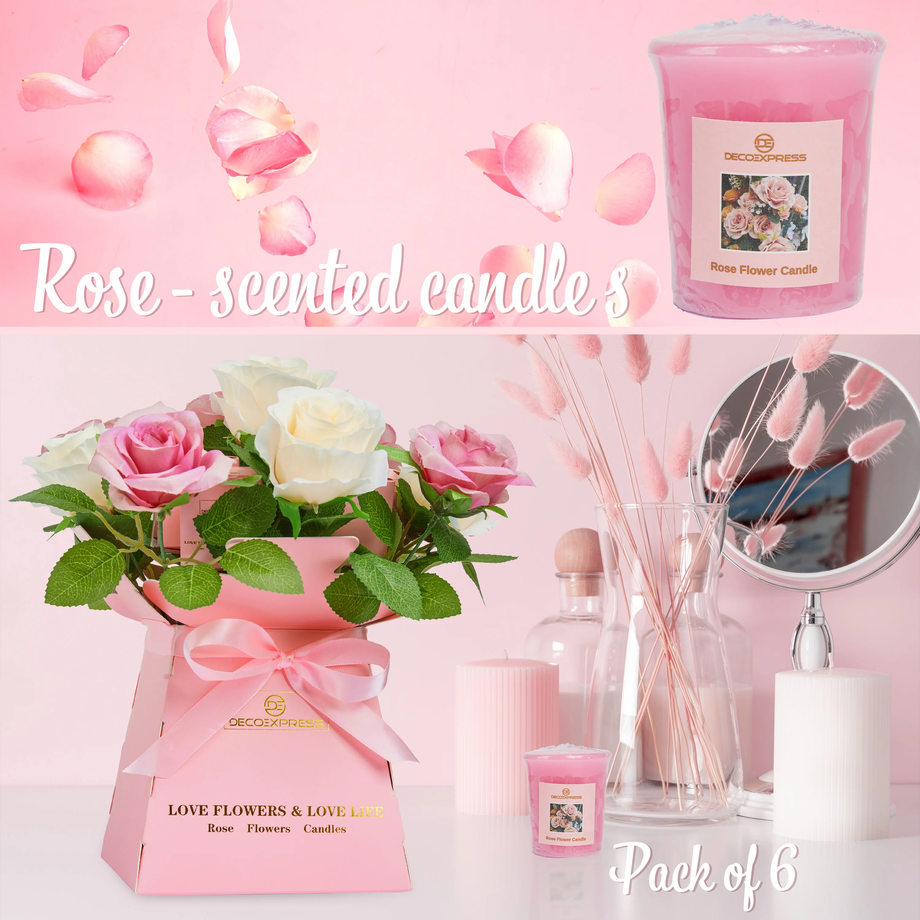 DECO EXPRESS Candle Bouquet Gift Set Box Women Christmas Rose for Birthdays Mother’s Day Valentine's Day Gift - Image 3