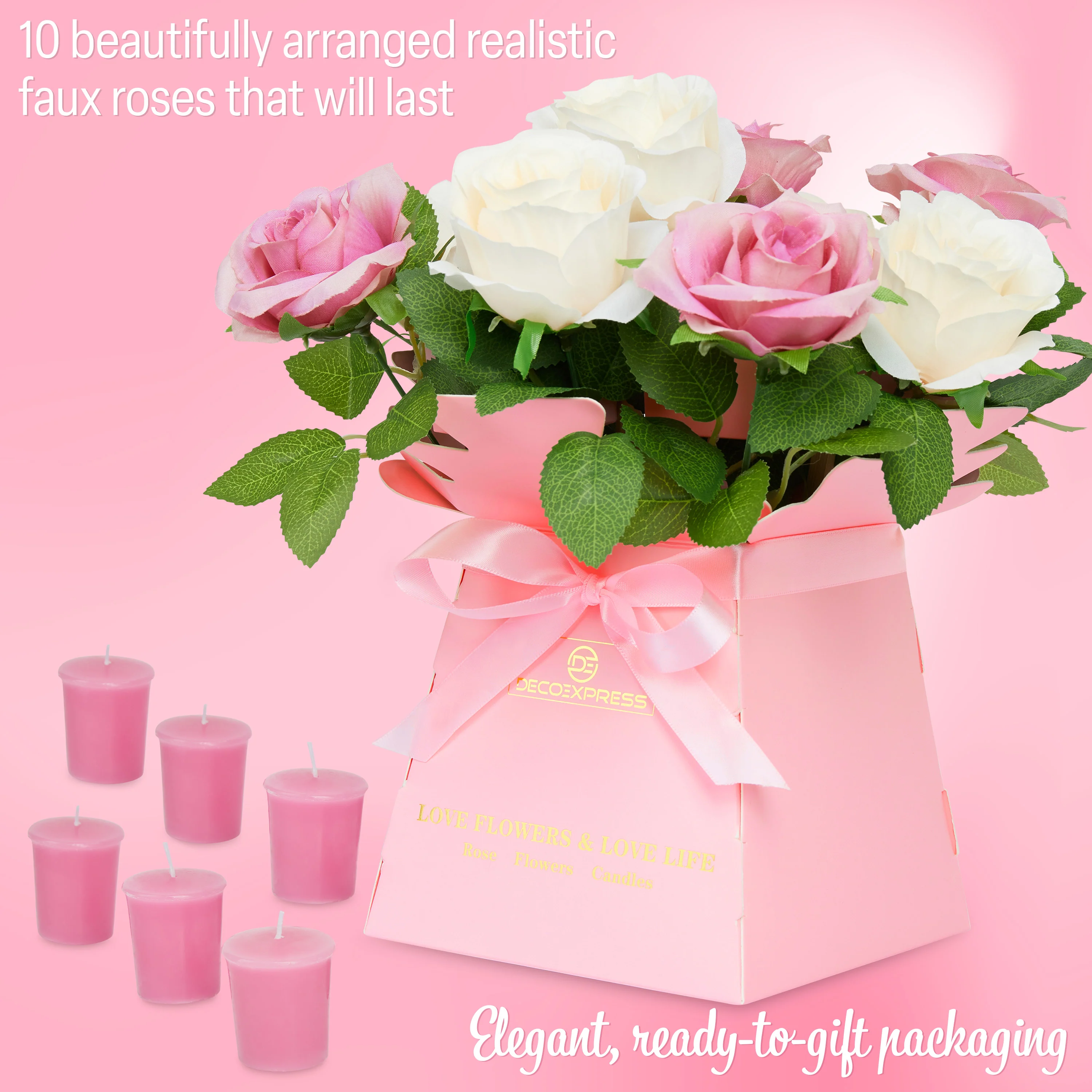 DECO EXPRESS Candle Bouquet Gift Set Box Women Christmas Rose for Birthdays Mother’s Day Valentine's Day Gift - Image 4
