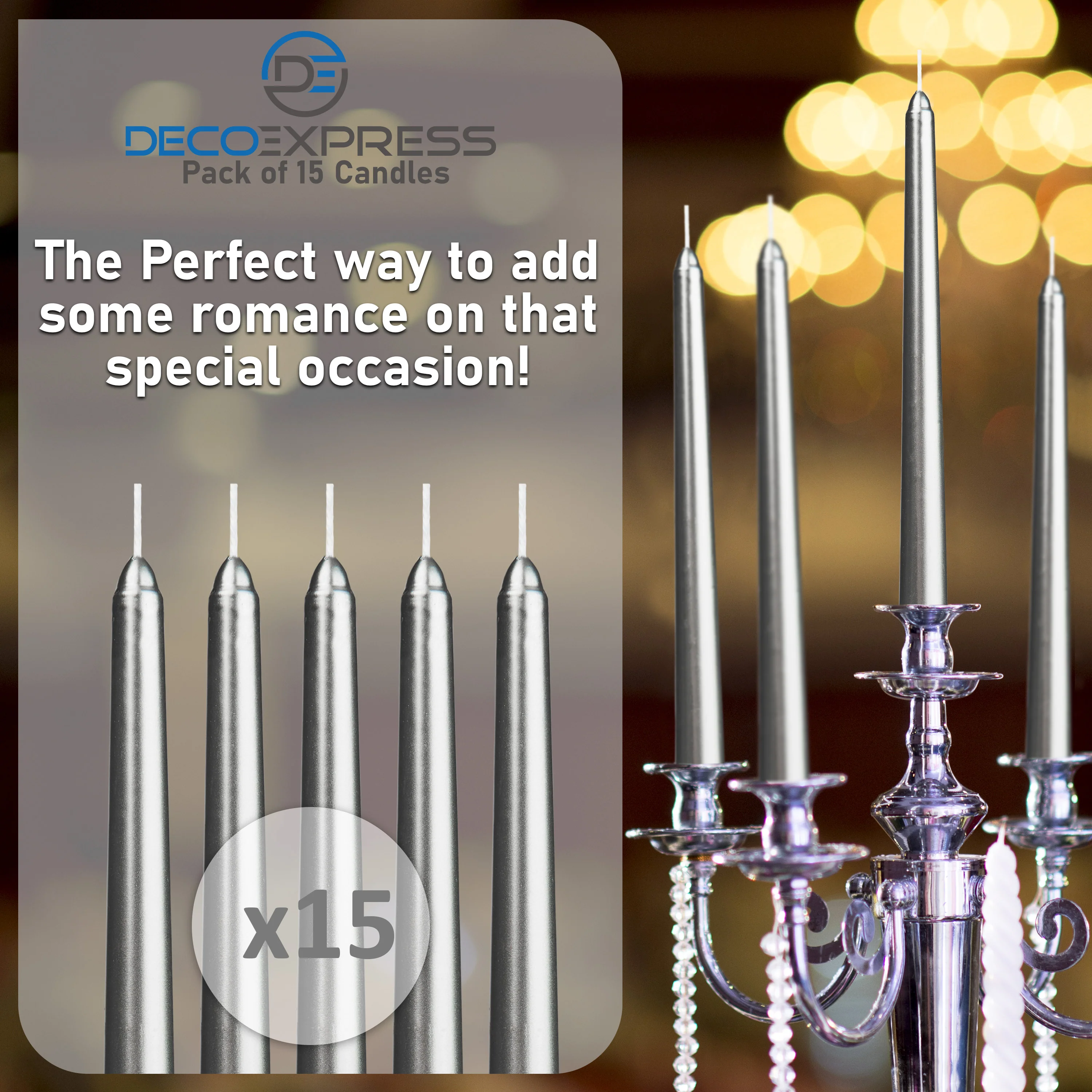 DECO EXPRESS Candles Set Classic Dripless Tapered Metallic Unscented 8H Burning Time - Image 11