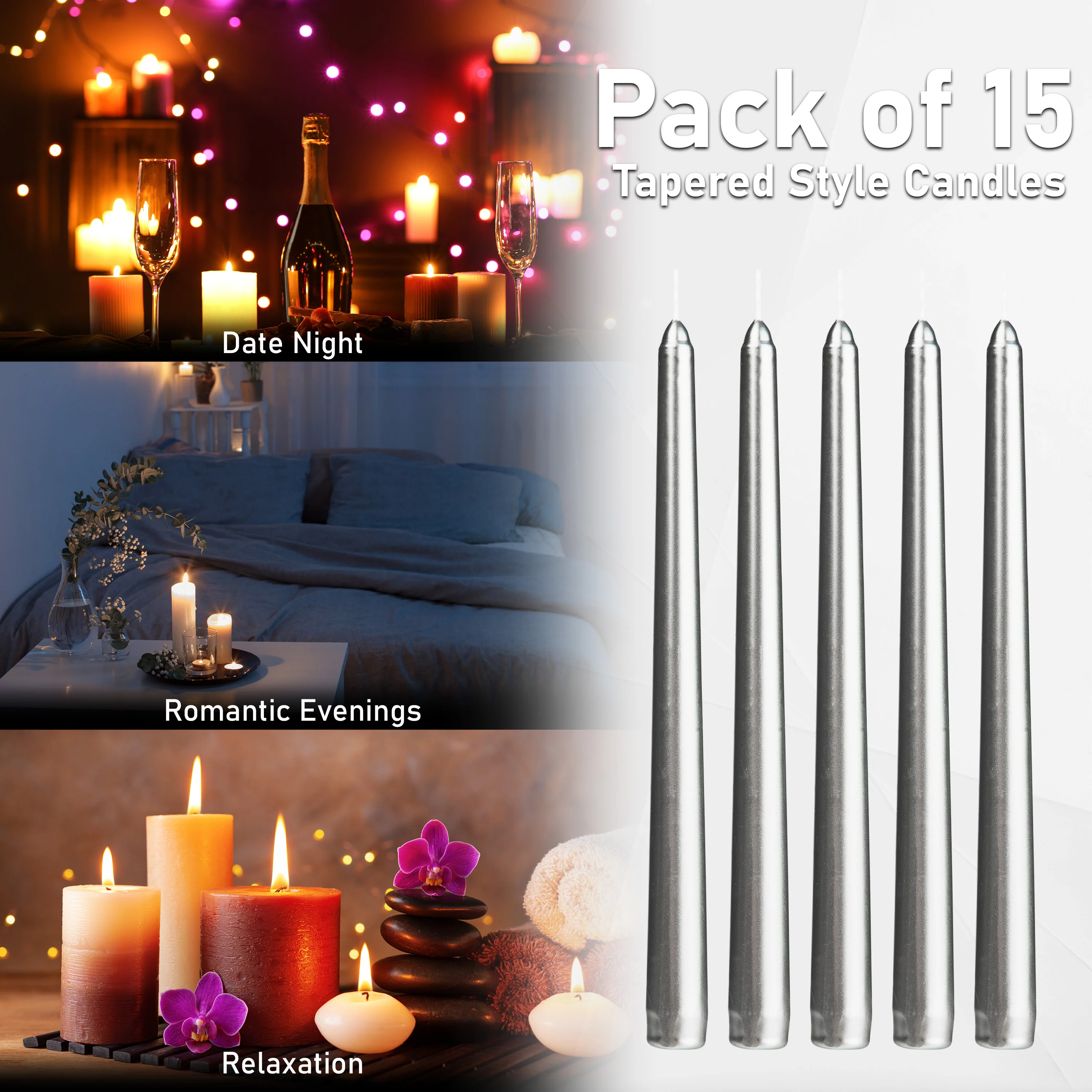 DECO EXPRESS Candles Set Classic Dripless Tapered Metallic Unscented 8H Burning Time - Image 12