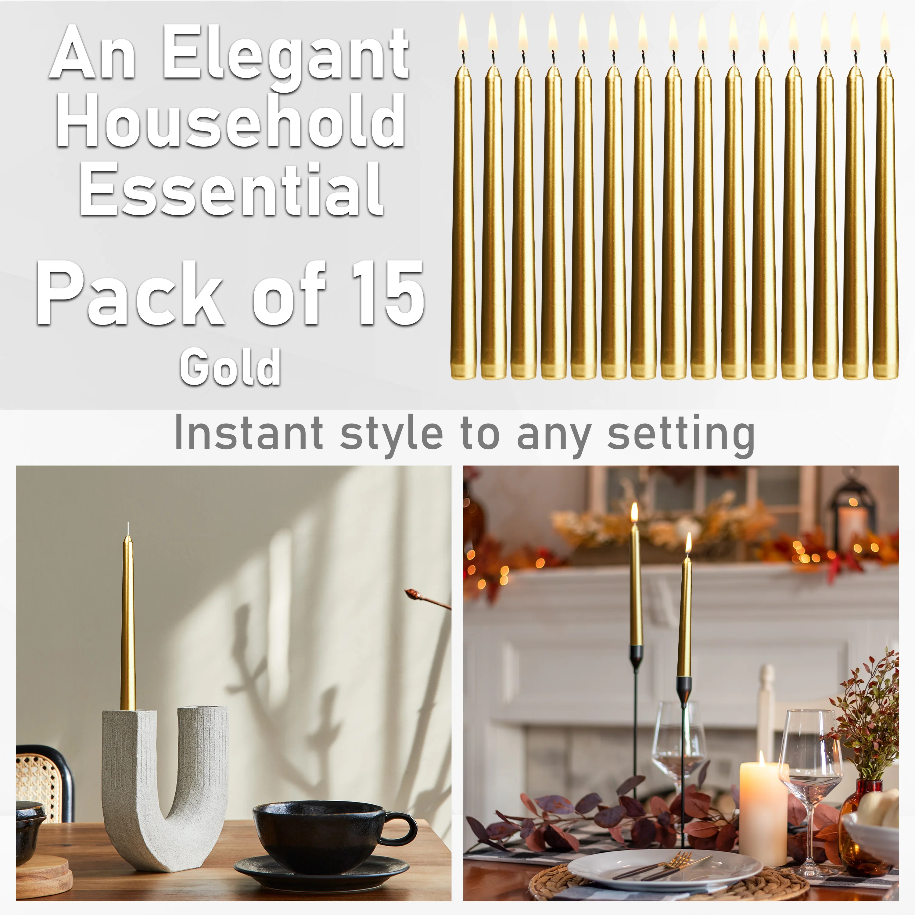 DECO EXPRESS Candles Set Classic Dripless Tapered Metallic Unscented 8H Burning Time - Image 3