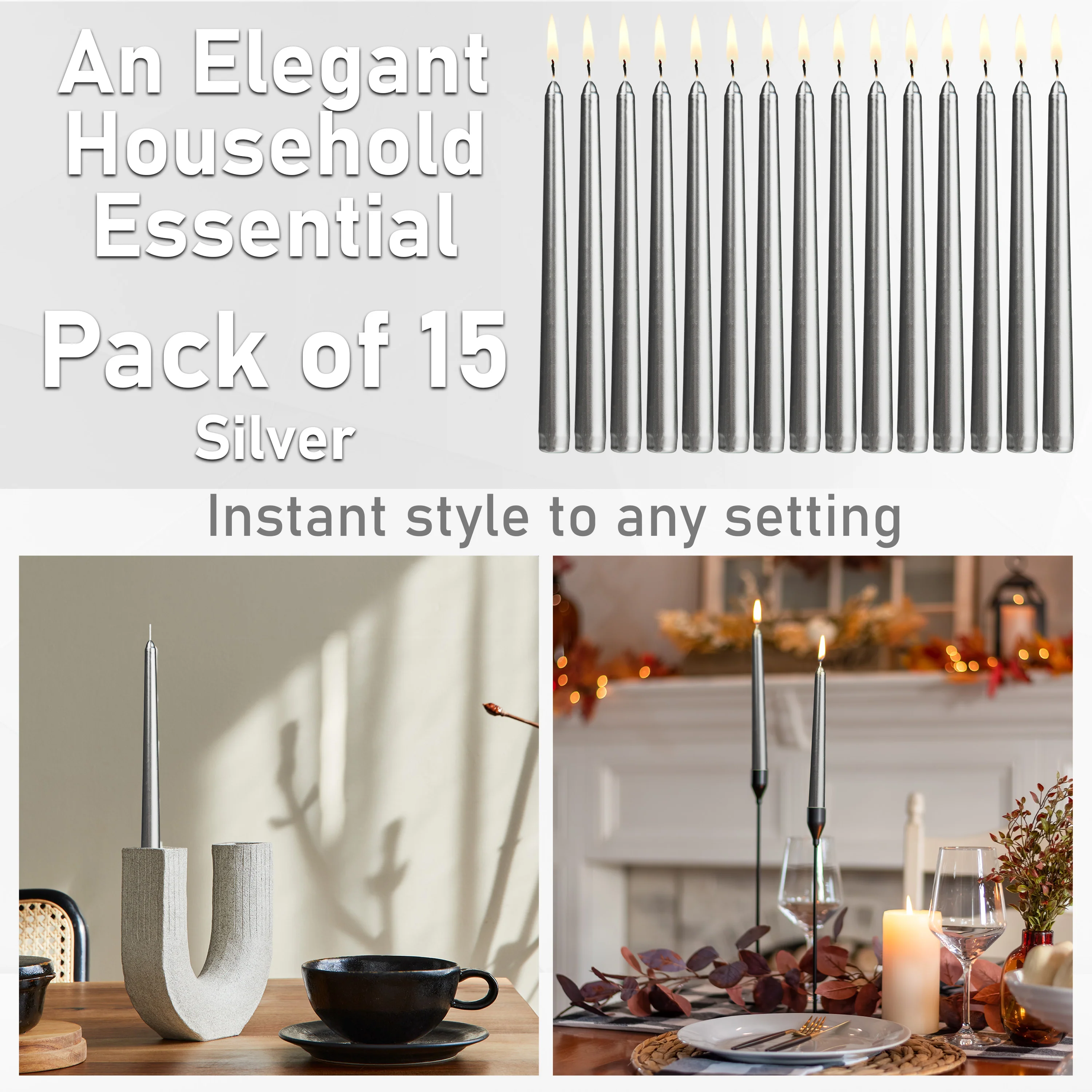 DECO EXPRESS Candles Set Classic Dripless Tapered Metallic Unscented 8H Burning Time - Image 9