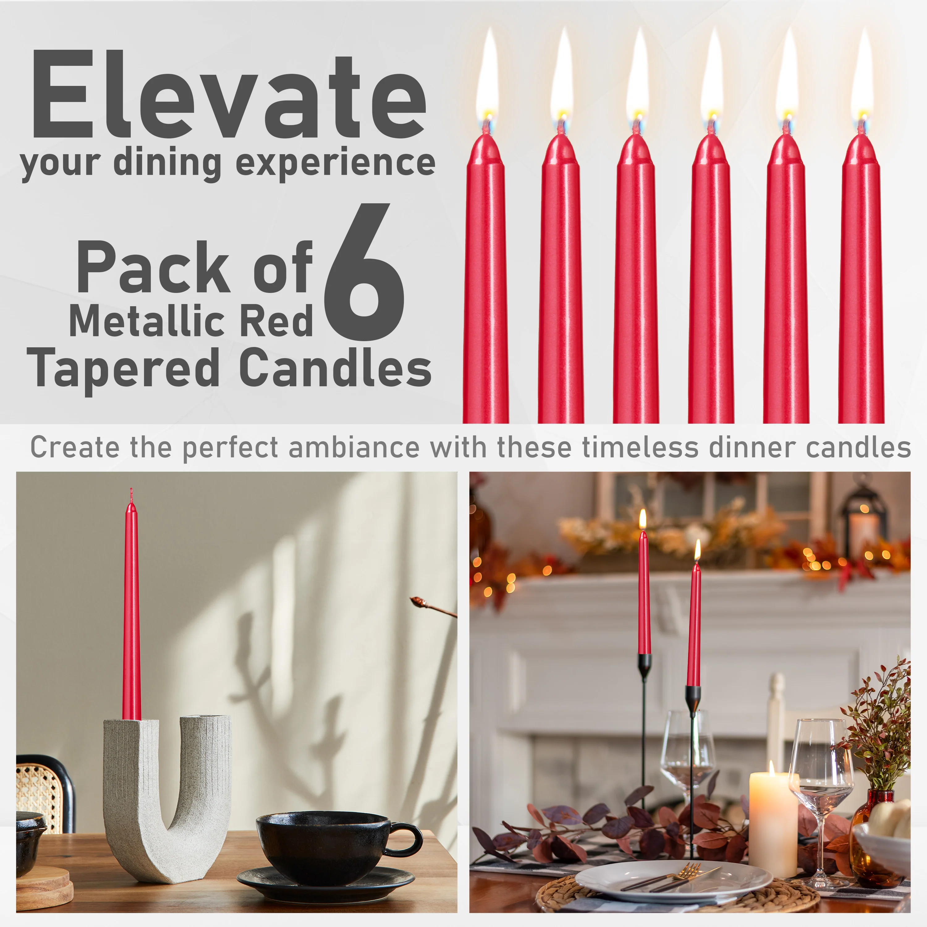 DECO EXPRESS Candles Set Classic Dripless Tapered Metallic Unscented 8H Burning Time, Decorative Dinner Candles for Restaurant Home Christmas - Image 34