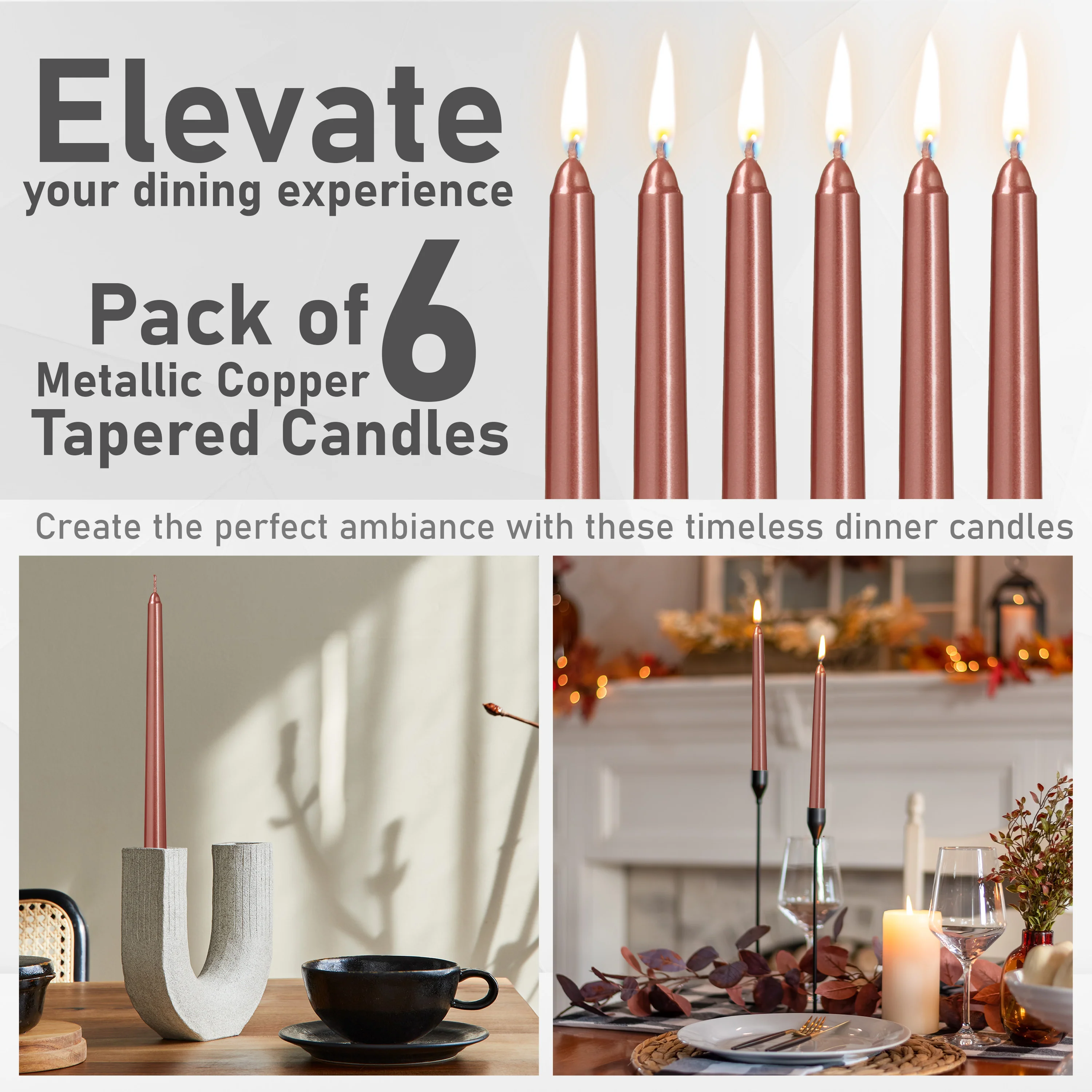 DECO EXPRESS Candles Set Classic Dripless Tapered Metallic Unscented 8H Burning Time, Decorative Dinner Candles for Restaurant Home Christmas - Image 46