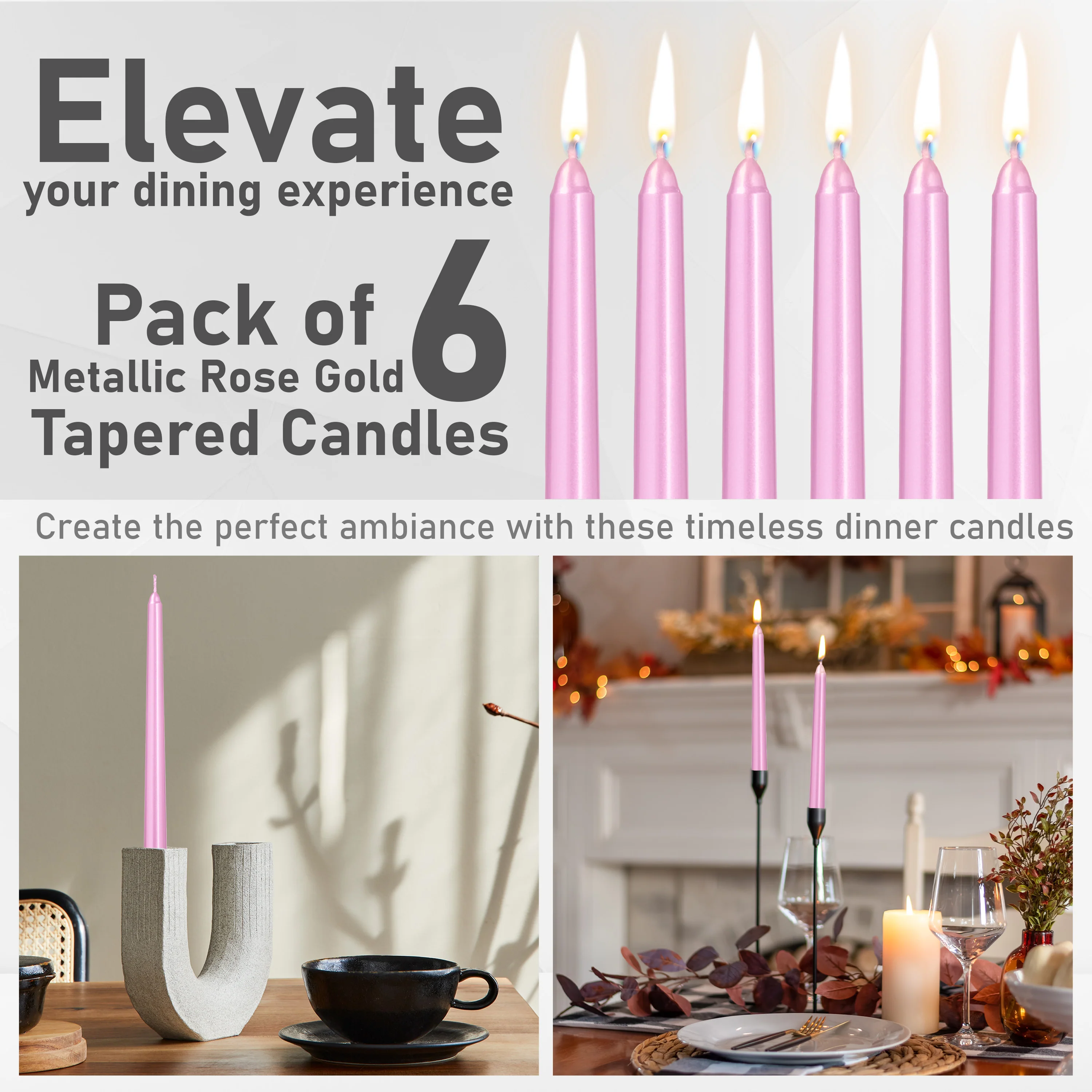 DECO EXPRESS Candles Set Classic Dripless Tapered Metallic Unscented 8H Burning Time, Decorative Dinner Candles for Restaurant Home Christmas - Image 50