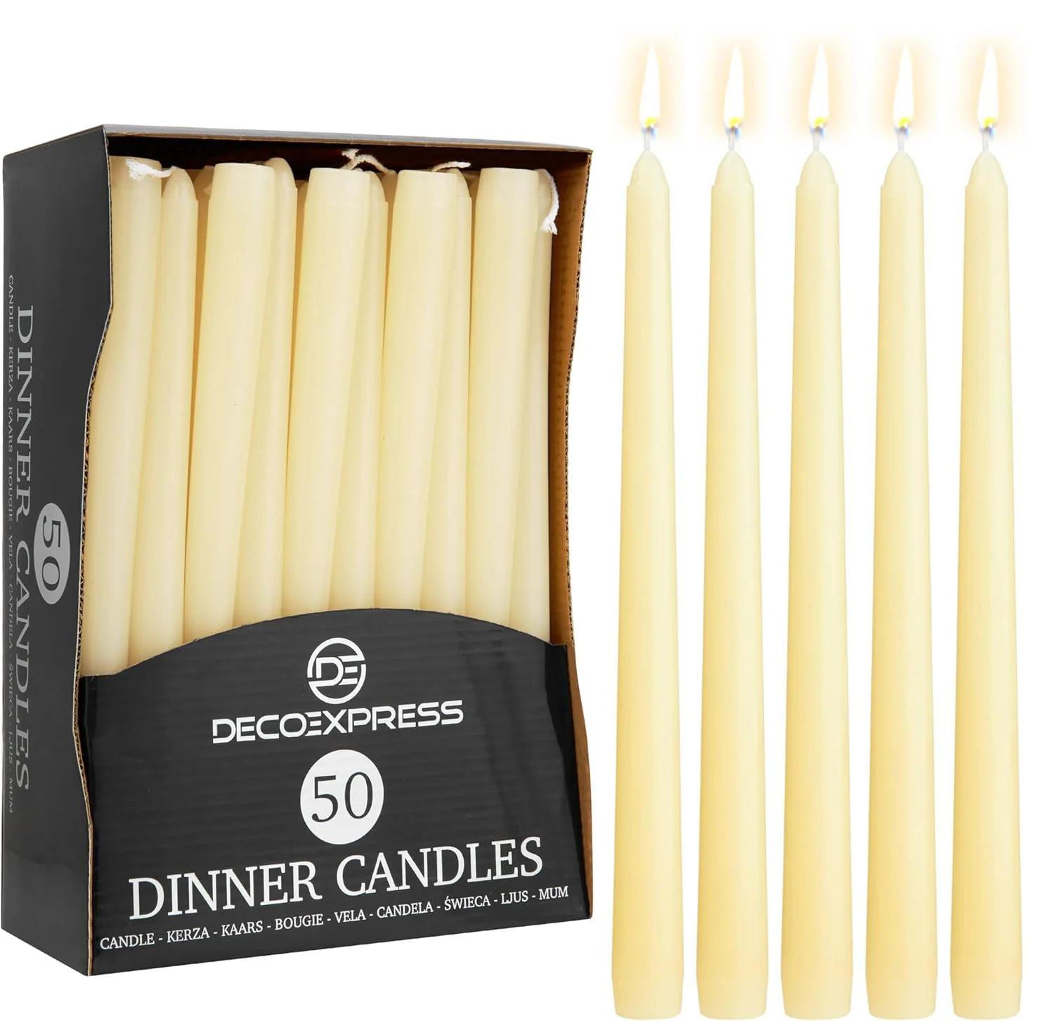DECO EXPRESS Candles Set, Pack of 50 Classic Tapered Dinner Candles