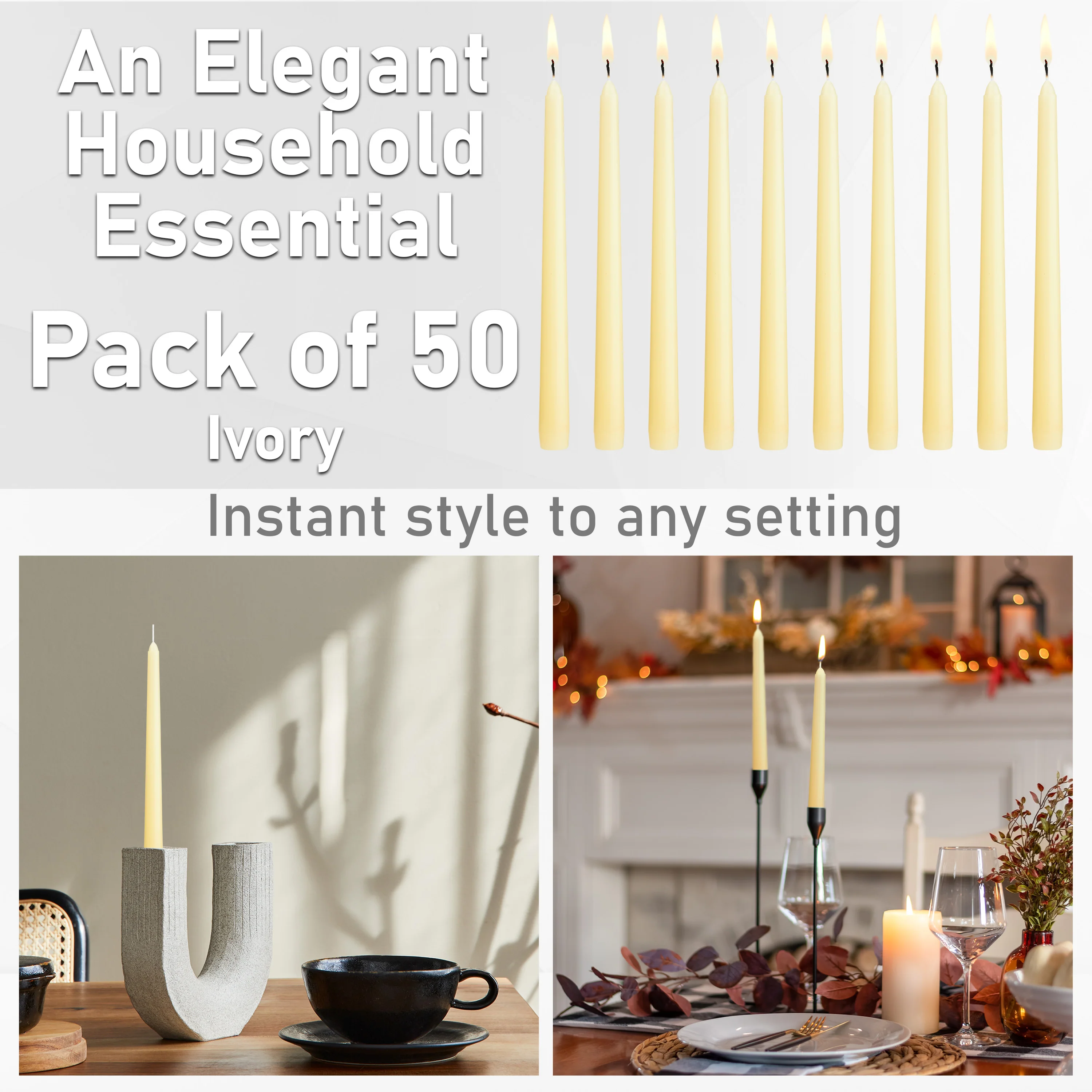DECO EXPRESS Candles Set, Pack of 50 Classic Tapered Dinner Candles - Image 3