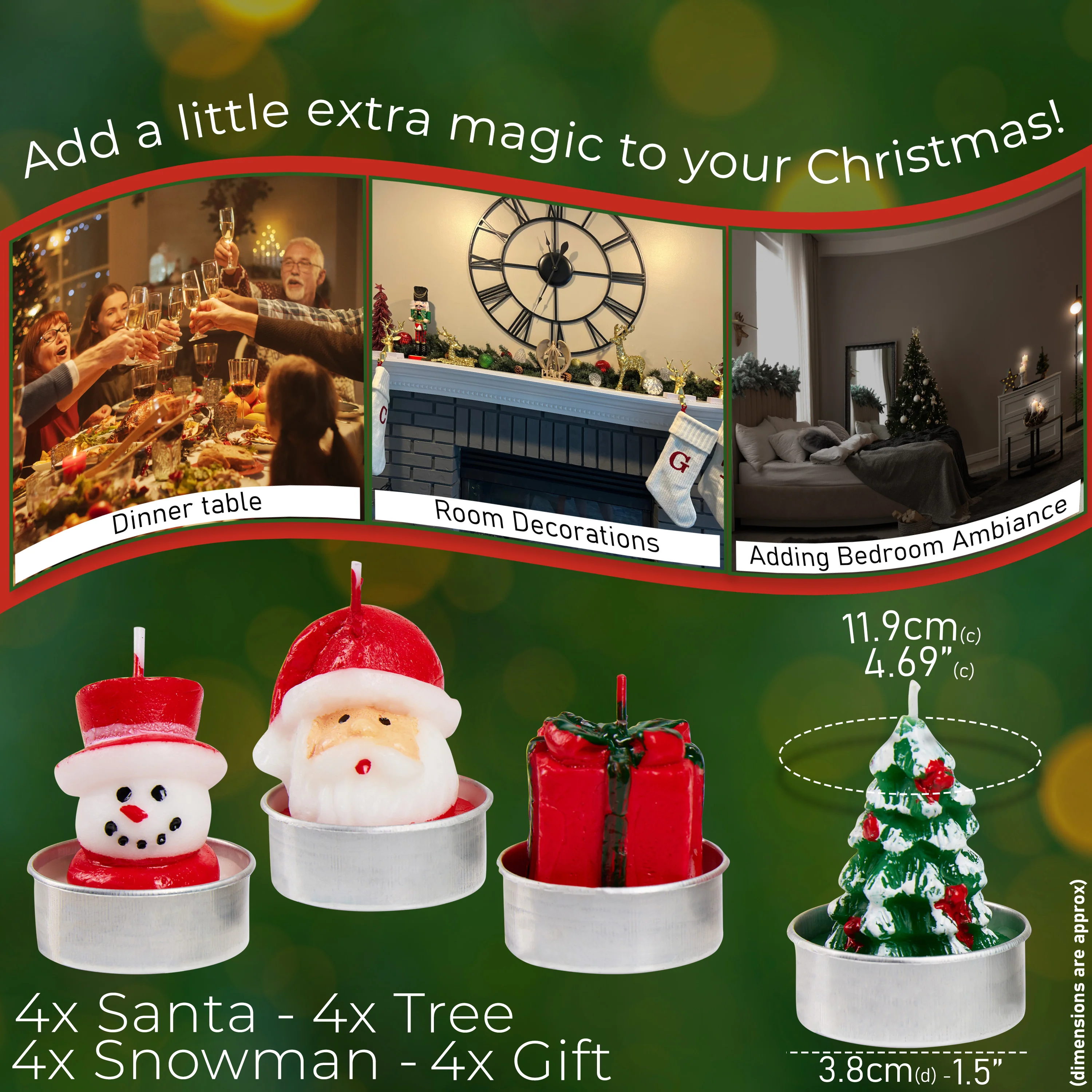 DECO EXPRESS Christmas Tealight Candle Set, Multipack of 12 with 2.5 Hours Burning Time Festive Xmas Decor Unscented (Multi 3D 12 Pack) - Image 4
