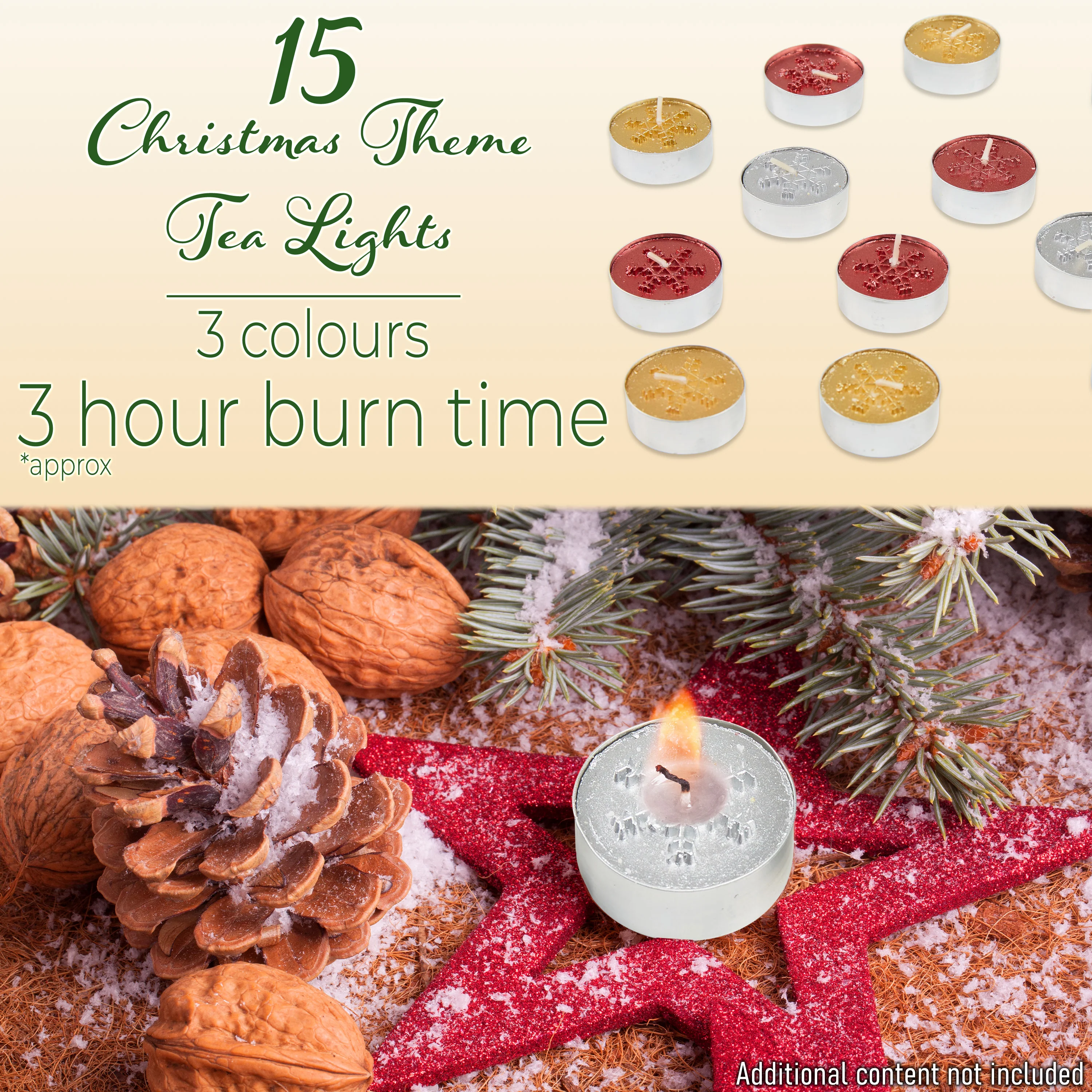 DECO EXPRESS Christmas Tealight Candle Set, Multipack of 15 with 3 Hours Burning Time Festive Xmas Decor Unscented (Multi 15 Pack) - Image 2