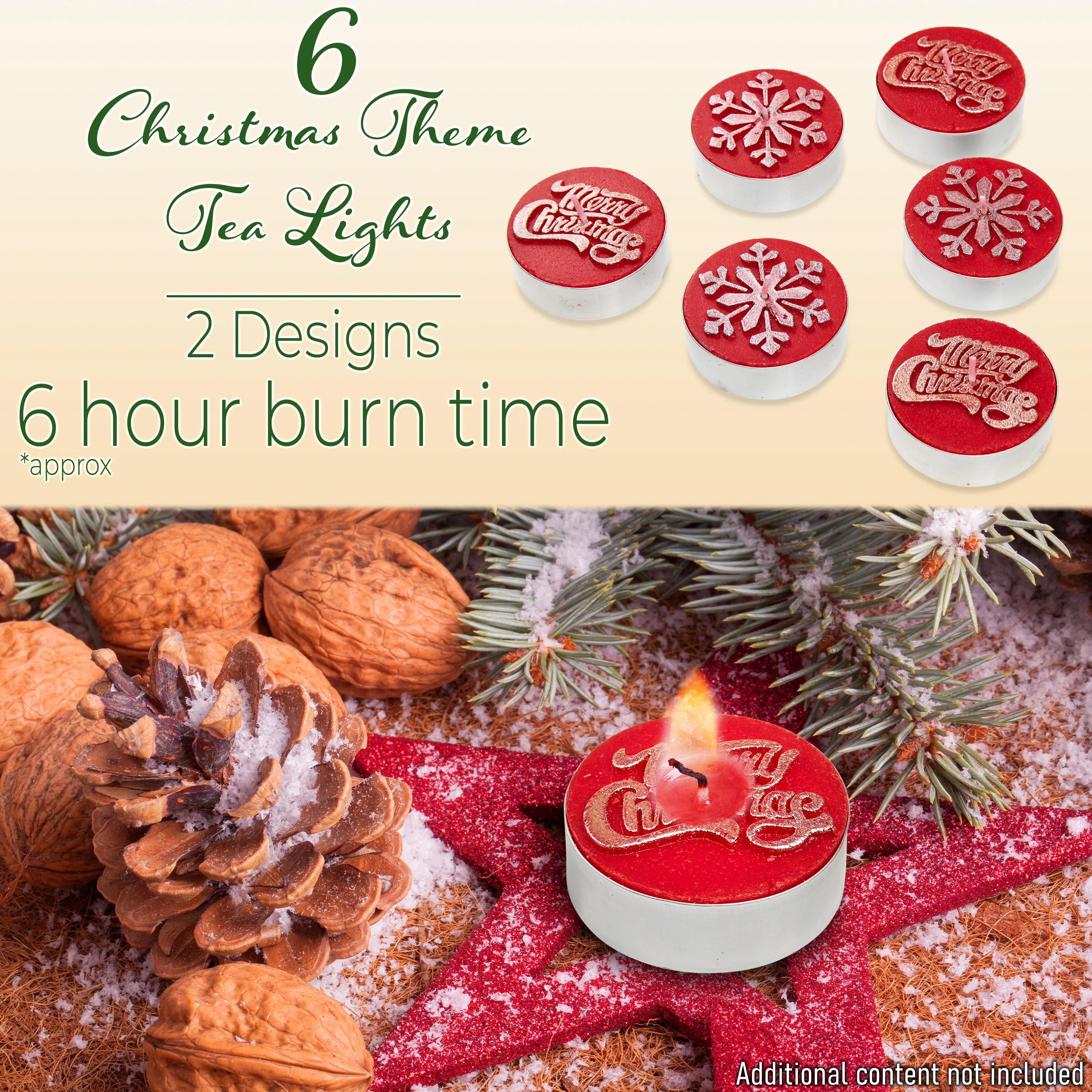 DECO EXPRESS Christmas Tealight Candle Set, Multipack of 6, with 6 Hours Burning Time Festive Xmas Decor Unscented (Red 6 Pack) - Image 2