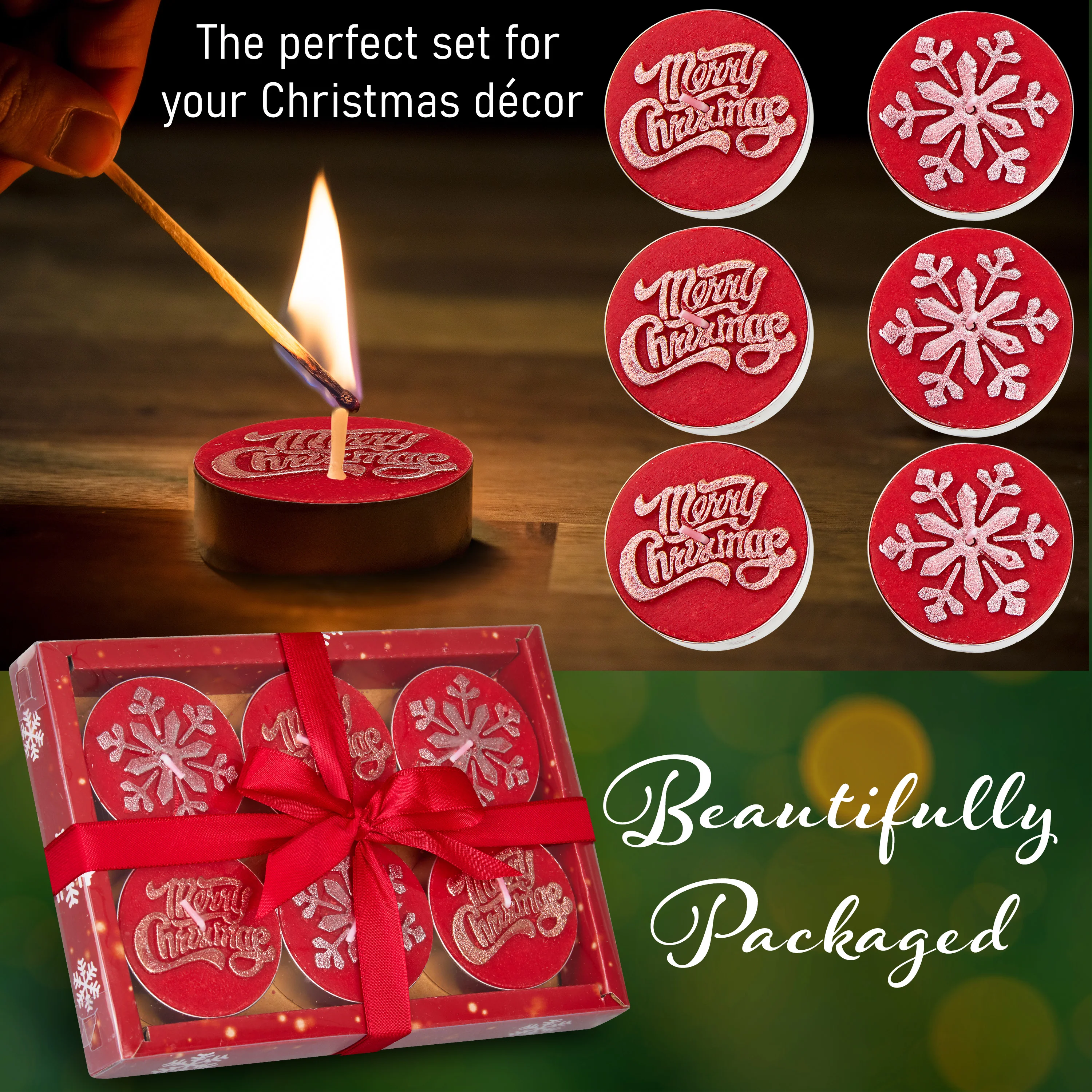 DECO EXPRESS Christmas Tealight Candle Set, Multipack of 6, with 6 Hours Burning Time Festive Xmas Decor Unscented (Red 6 Pack) - Image 3