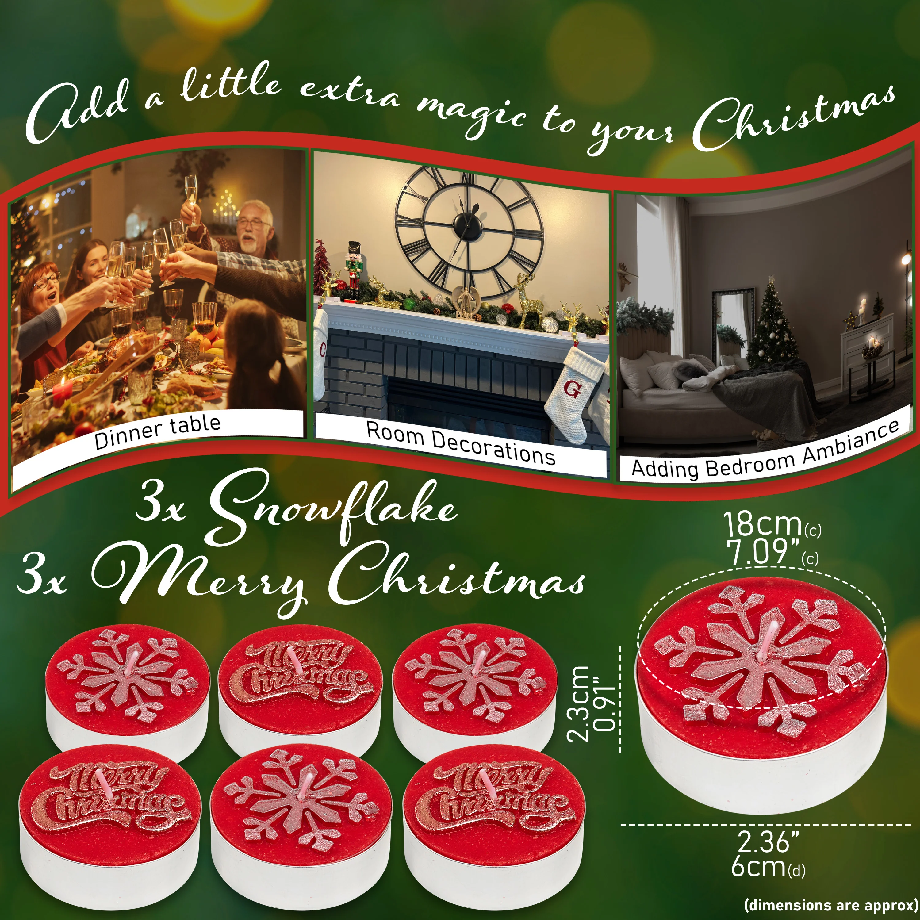 DECO EXPRESS Christmas Tealight Candle Set, Multipack of 6, with 6 Hours Burning Time Festive Xmas Decor Unscented (Red 6 Pack) - Image 4