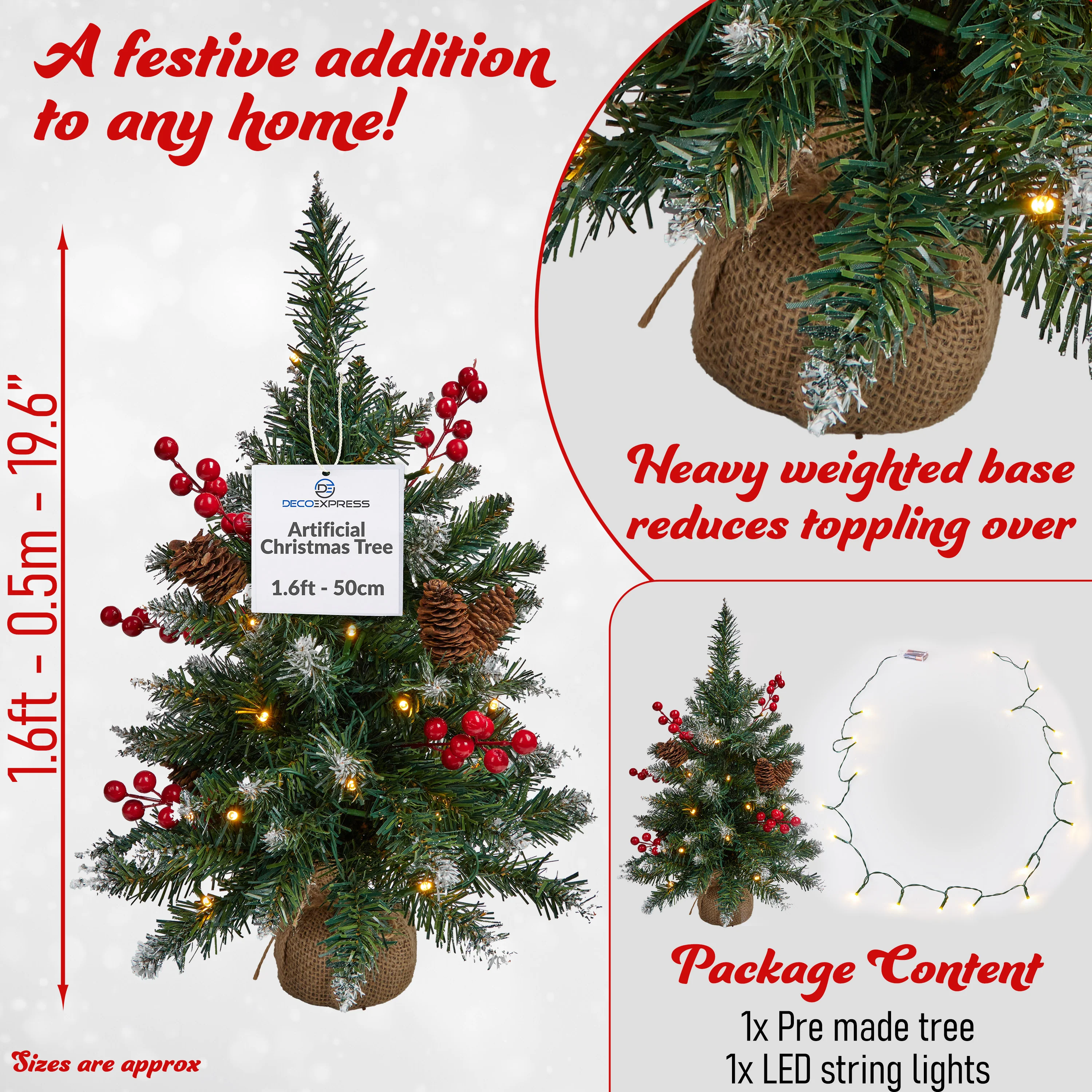 DECO EXPRESS Artificial Christmas Tree,with Metal Stand - Desk Ornaments - (0.5 M) - Image 6