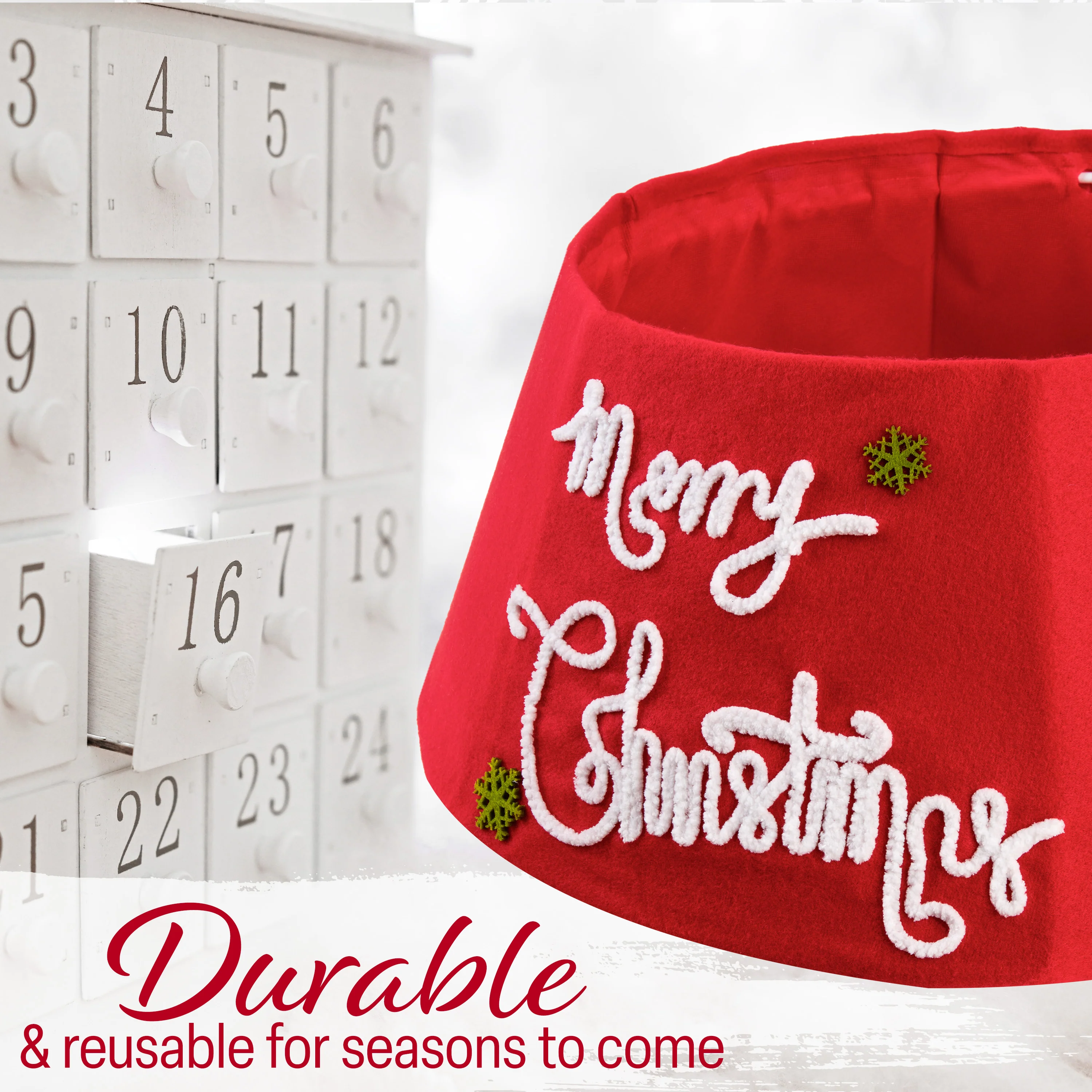 DECO EXPRESS Christmas Tree Skirt - Funny Christmas Santa Tree Cover - Festive Cover Decoration - (Red Merry - Top 42cm/Base 56cm) - Image 5
