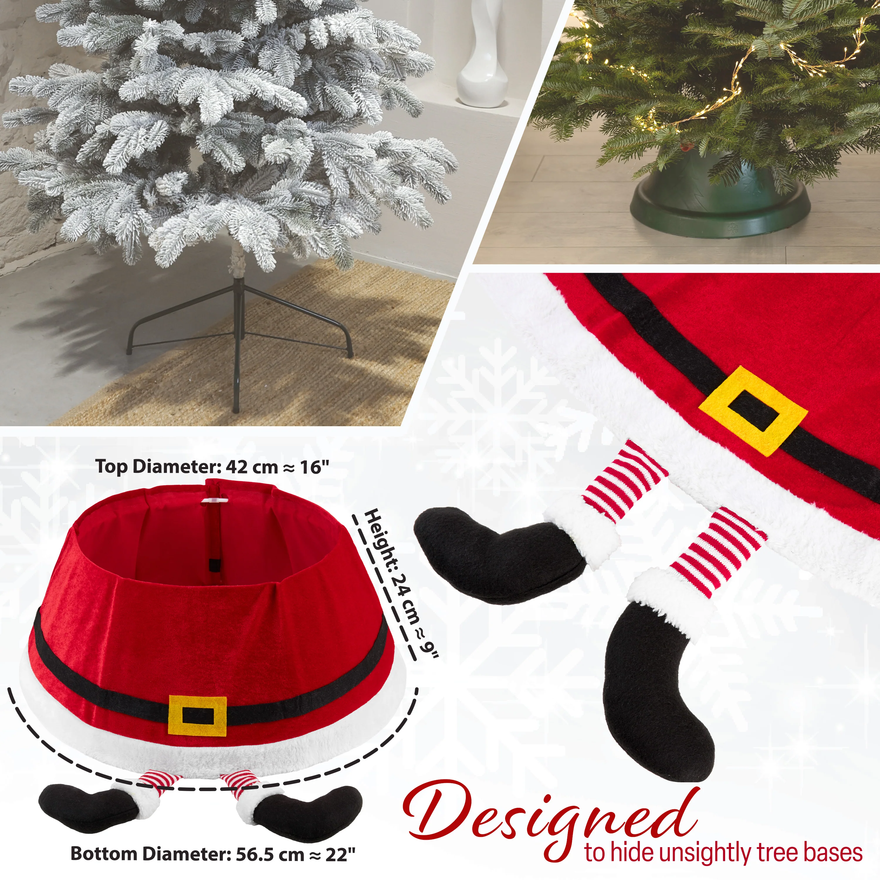 DECO EXPRESS Christmas Tree Skirt - Funny Christmas Santa Tree Cover - Festive Cover Decoration - (Red Santa - Top 42cm/Base 56.5cm) - Image 3