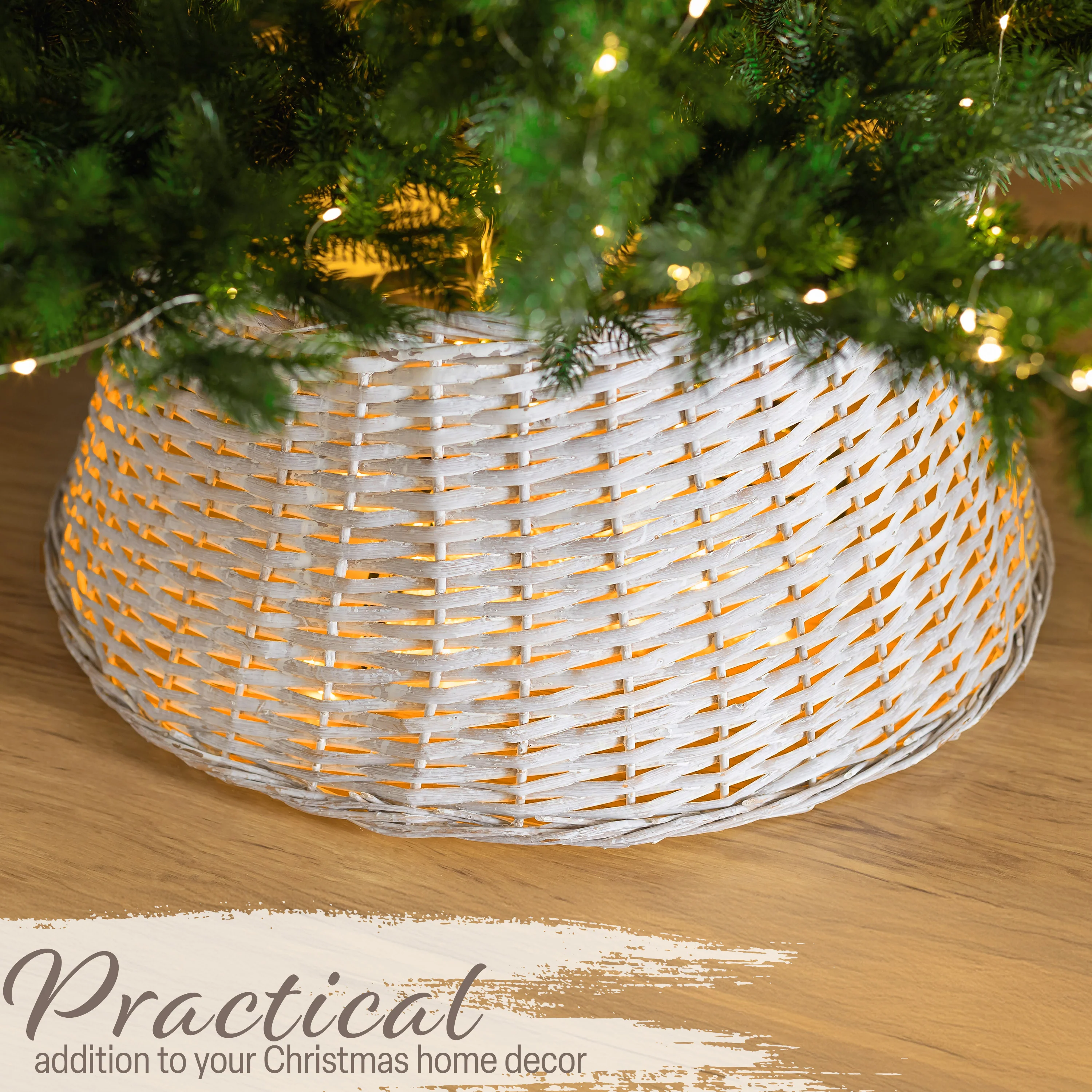 DECO EXPRESS Christmas Tree Skirt Woven Tree Cover Stand Festive Cover Decoration - Range of Sizes (Beige - Top Inner 36cm/Base Inner 53cm) - Image 2