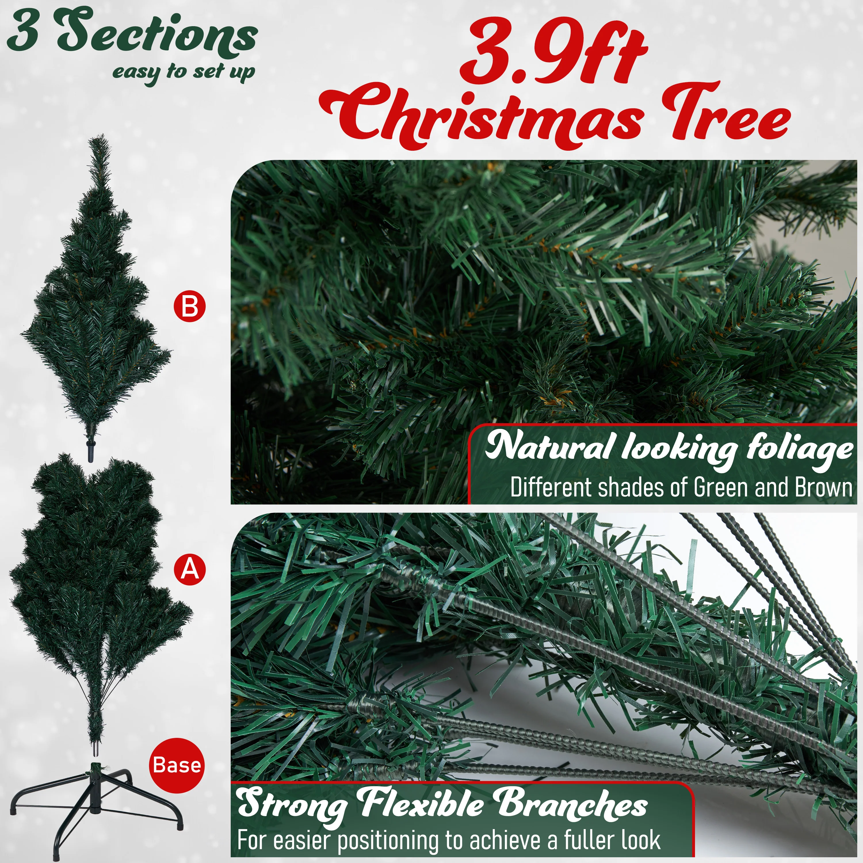 DECO EXPRESS Christmas Tree with Metal Stand Artificial Tree (Green 3.9ft) - Image 2