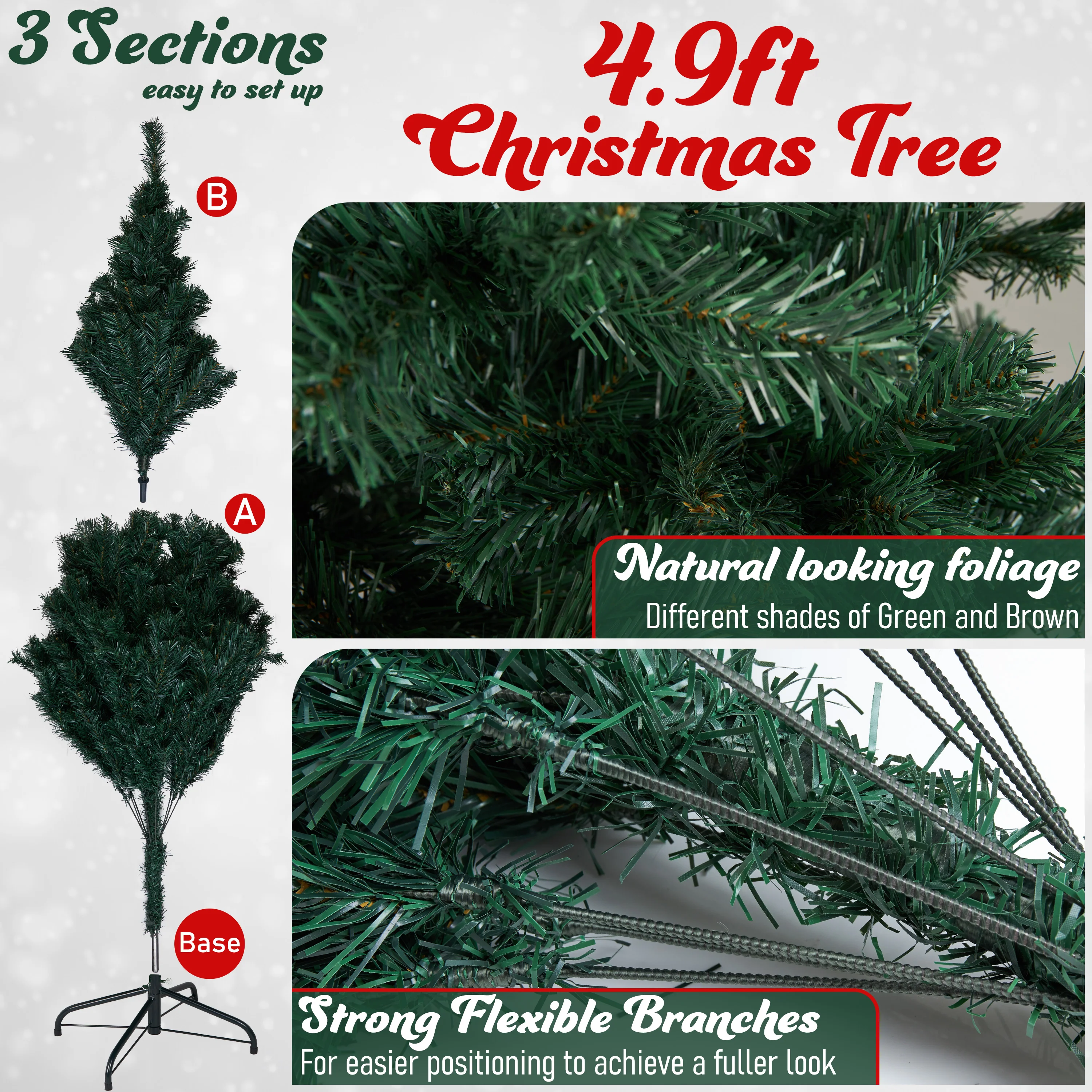 DECO EXPRESS Christmas Tree with Metal Stand Artificial Tree (Green 4.9ft) - Image 2