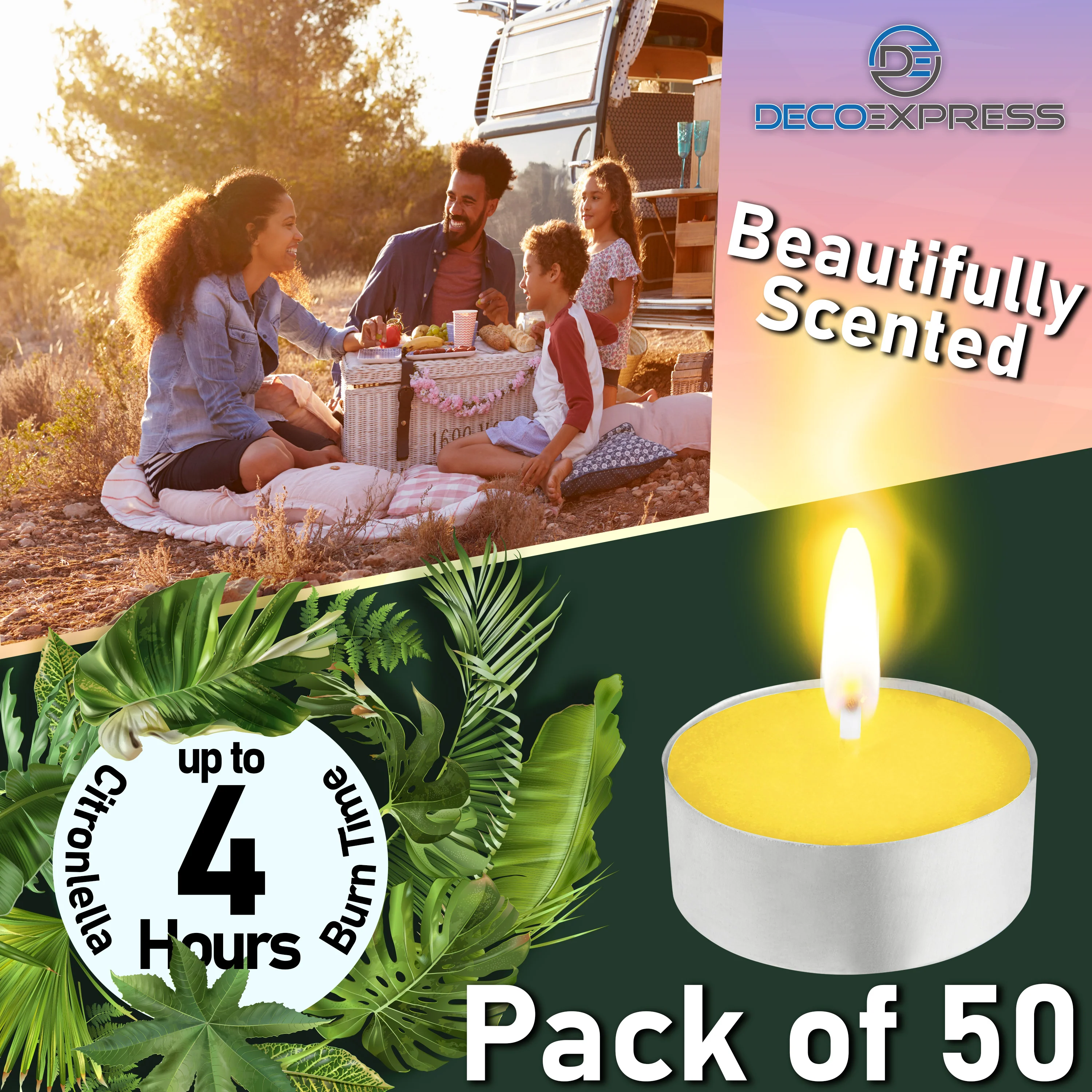 Deco Express Citronella Tealight Candles Multipack of 100 4 Hours Burning Time - Image 4