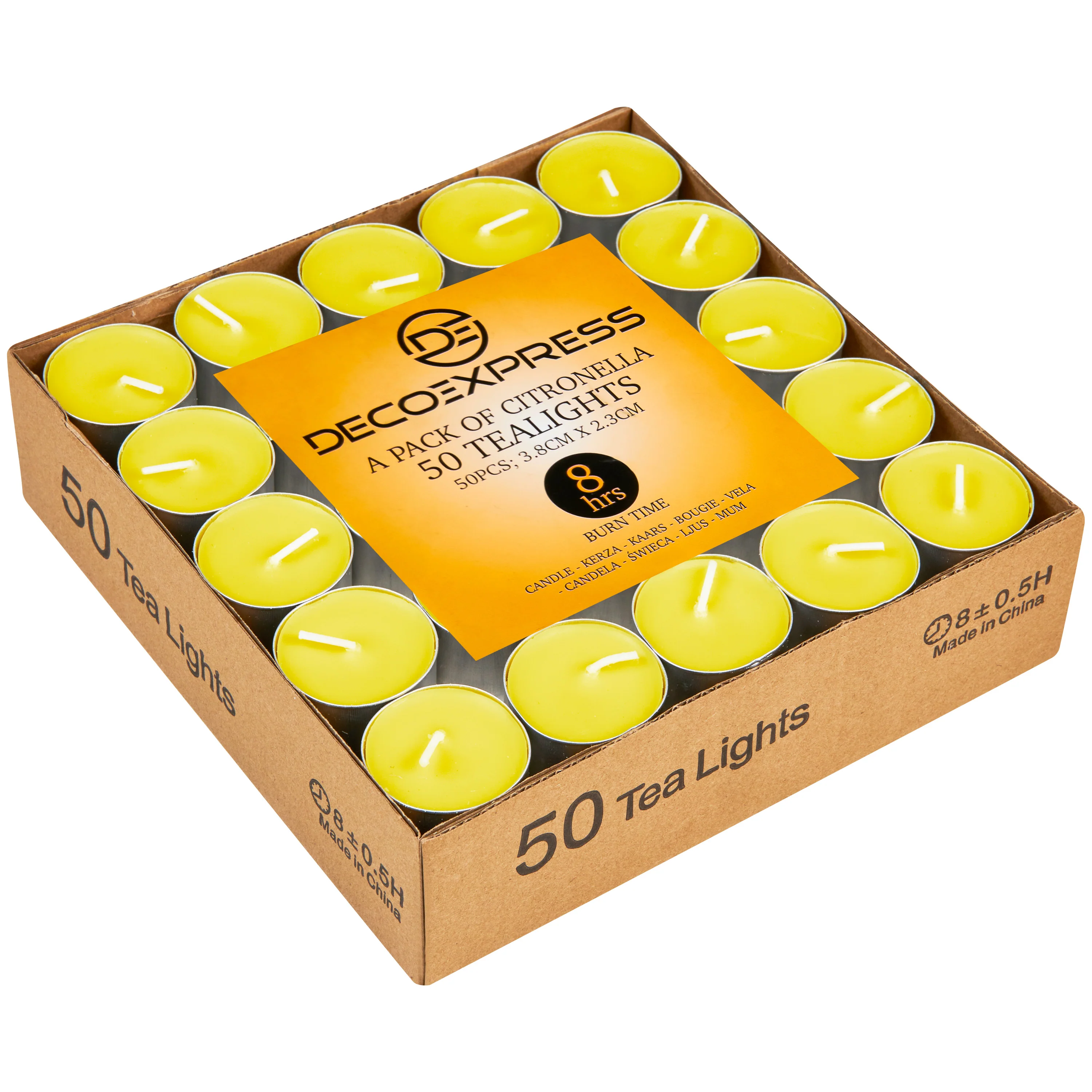 Deco Express Citronella Tealight Candles Multipack of 50 -4Hours Burning Time