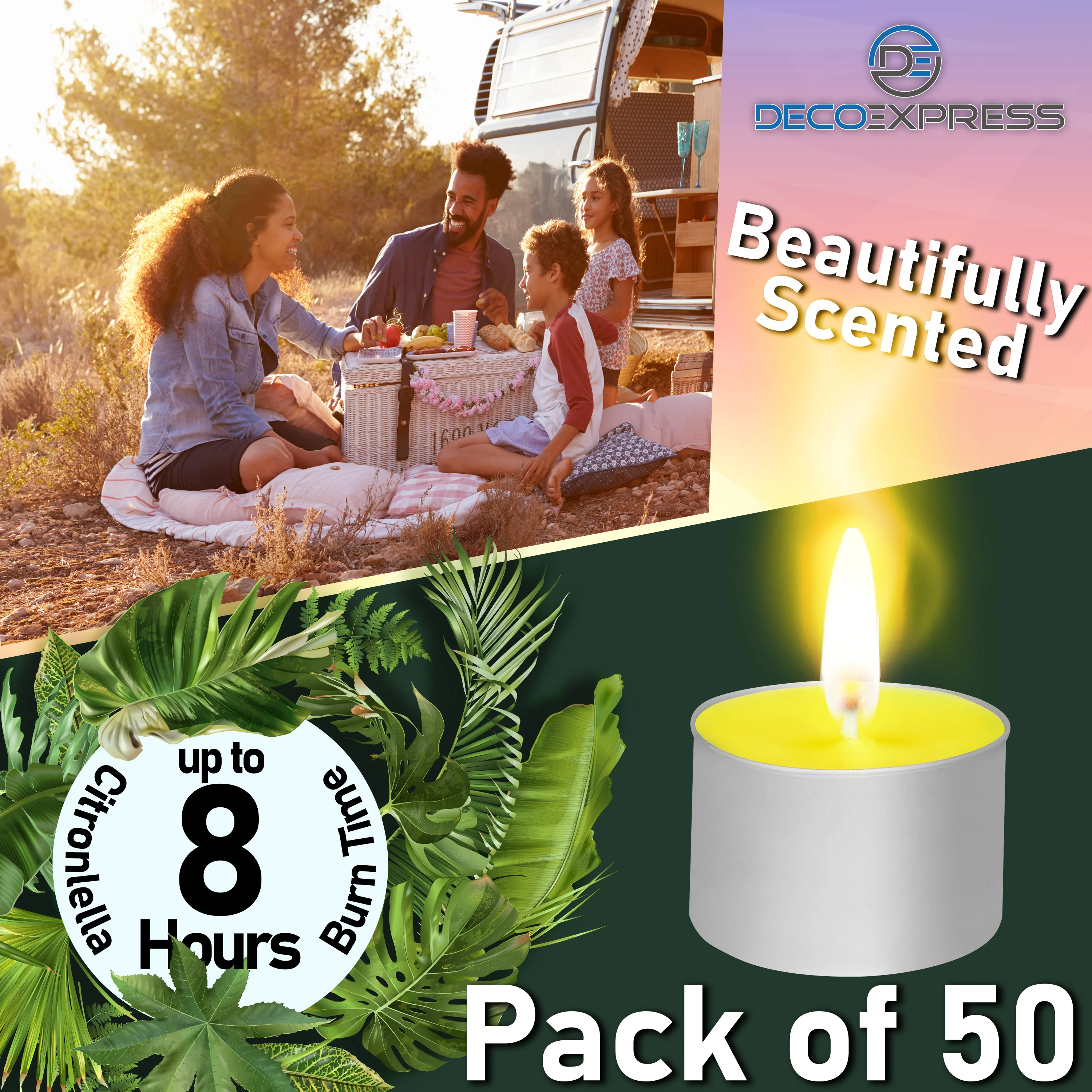 Deco Express Citronella Tealight Candles Multipack of 50 8 Hours Burning Time - Image 4