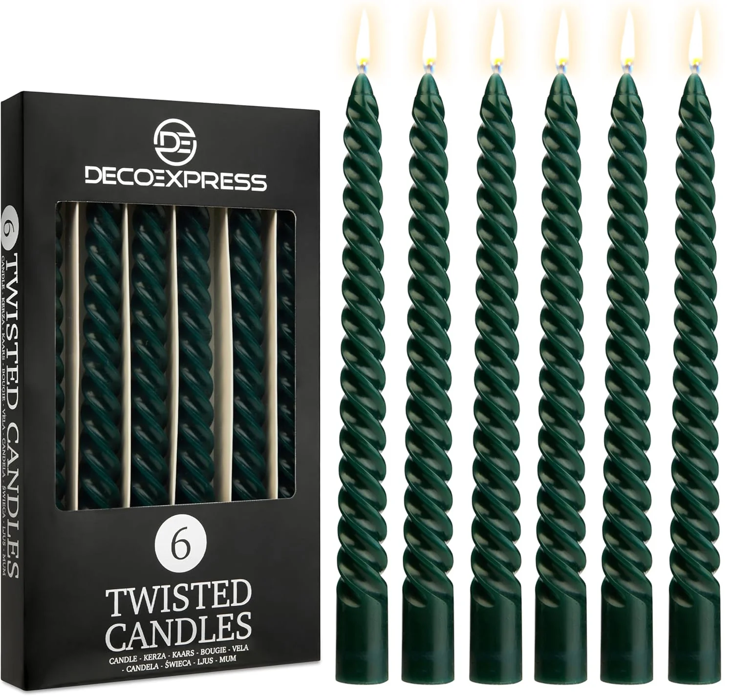 DECO EXPRESS Dinner Candles Pack of 3 or 6 Twisted Non Drip Coloured Spiral Candles Long Lasting 6 hours Burn Non Scented (Green, Pack of 6) - Image 2