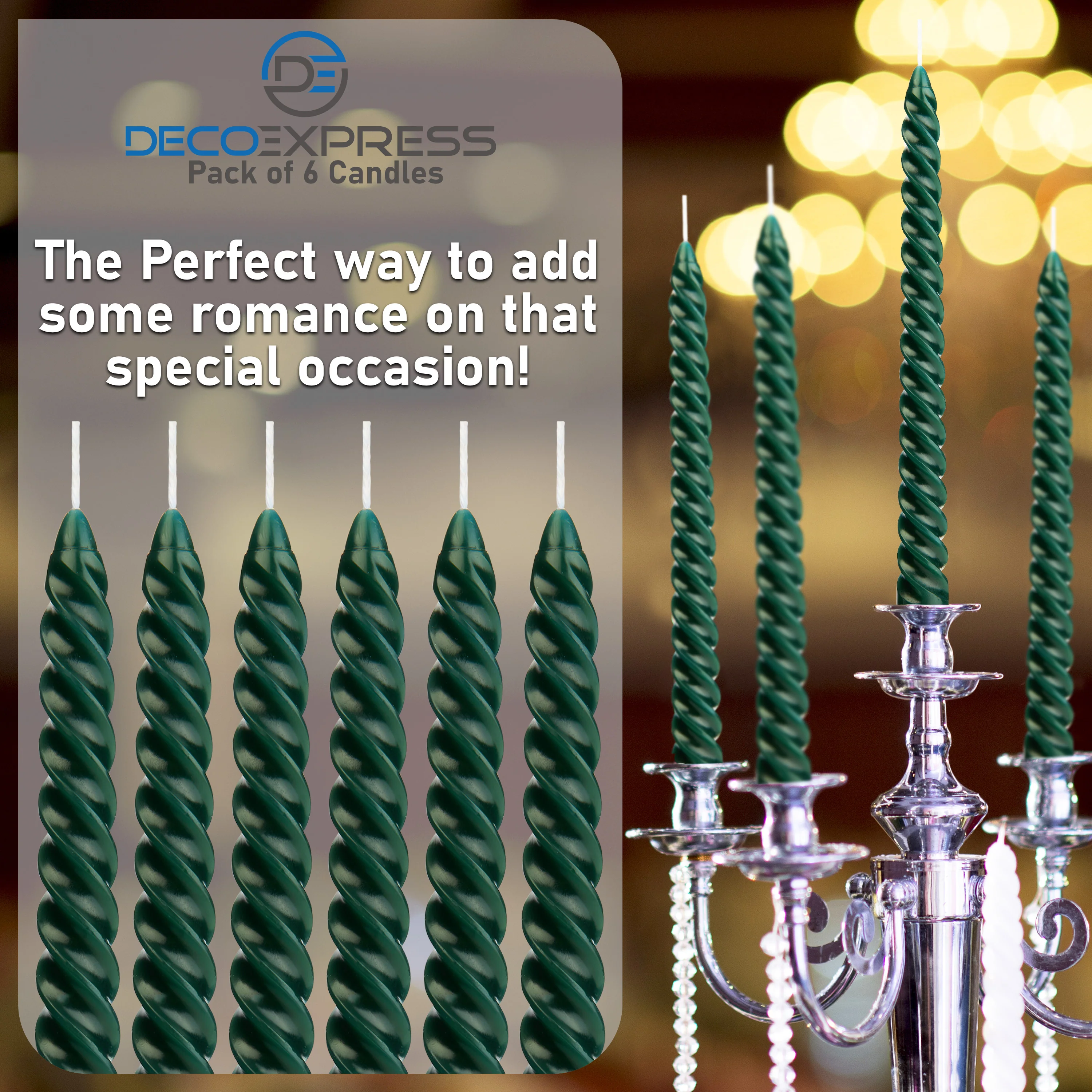 DECO EXPRESS Dinner Candles Pack of 3 or 6 Twisted Non Drip Coloured Spiral Candles Long Lasting 6 hours Burn Non Scented (Green, Pack of 6) - Image 6